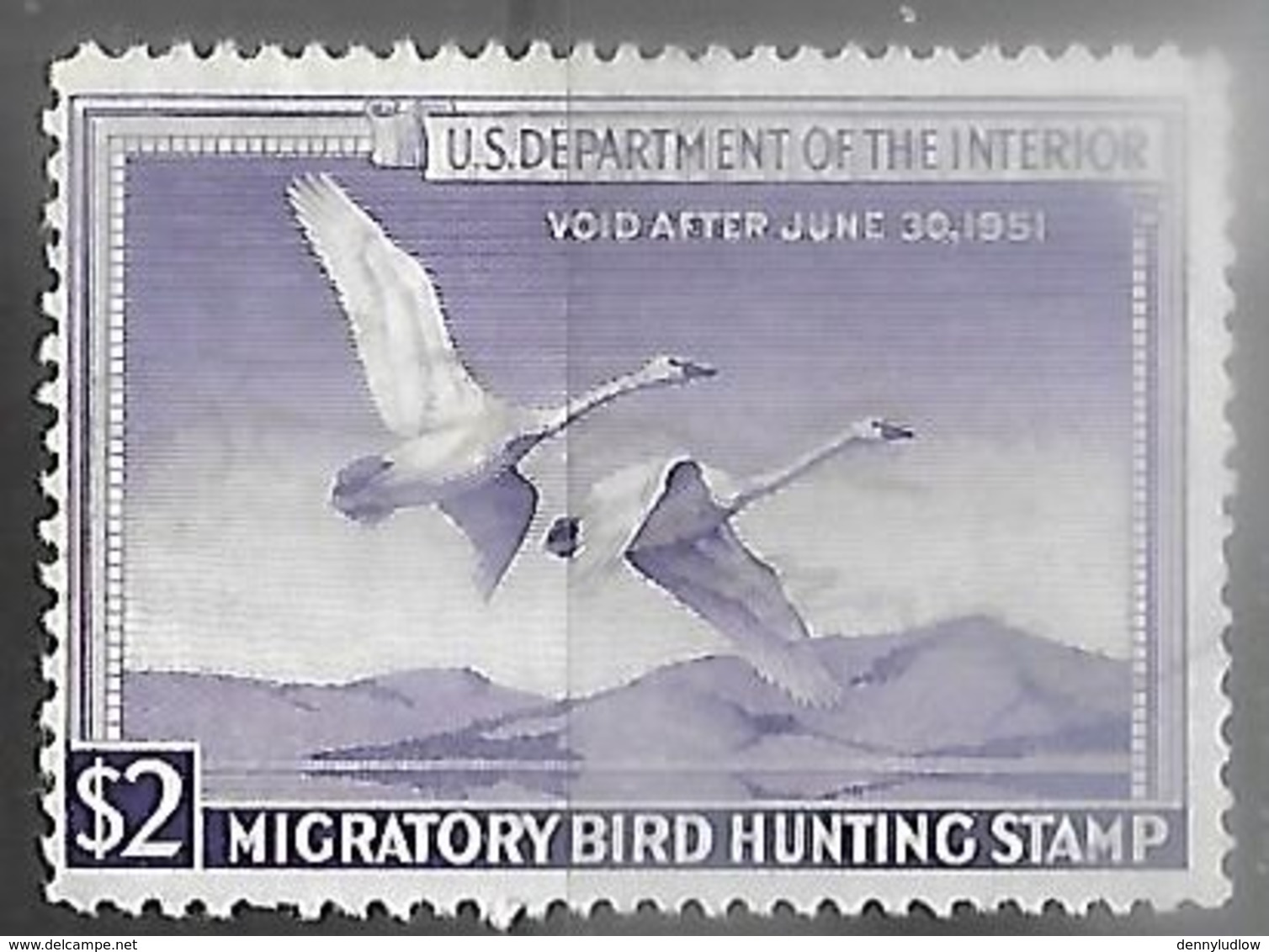 US 1950 RW17  $2 Trumpeter Swans  Duck Hunting Stamp Used   2016 Scott Value $15 - Duck Stamps