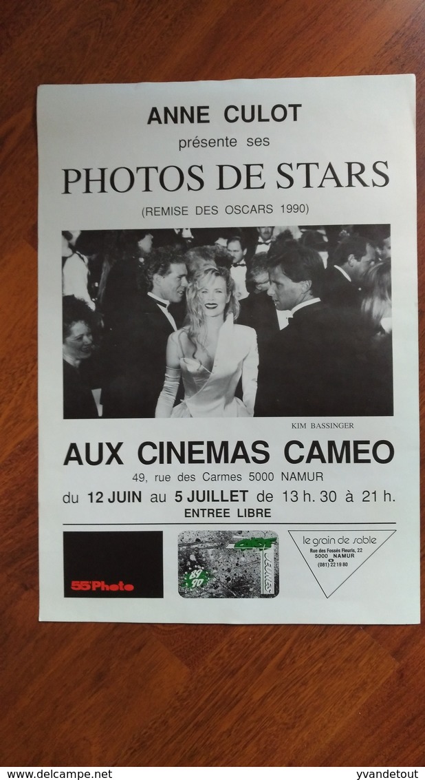 Affiche. Cinéma. Namur. Aux Cinémas Caméo. Kim Bassinger. Photos De Stars. Oscars 1990. Anne Culot - Affiches