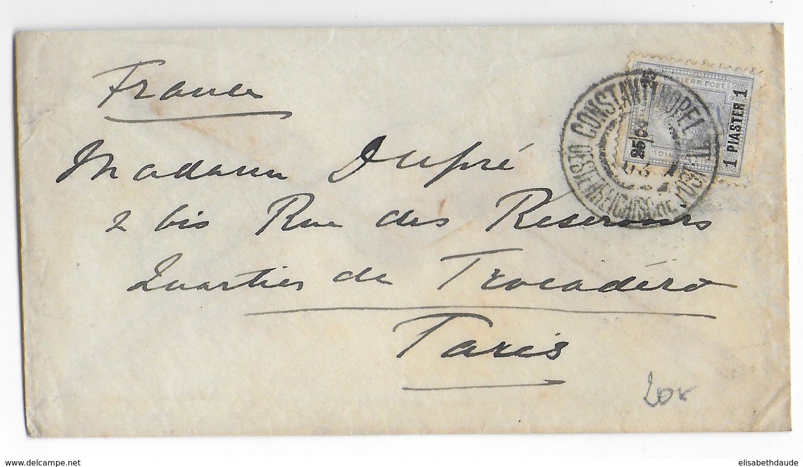 LEVANT AUTRICHIEN (TURQUIE) - 1903 -  ENVELOPPE PETIT FORMAT De CONSTANTINOPLE => PARIS - Eastern Austria