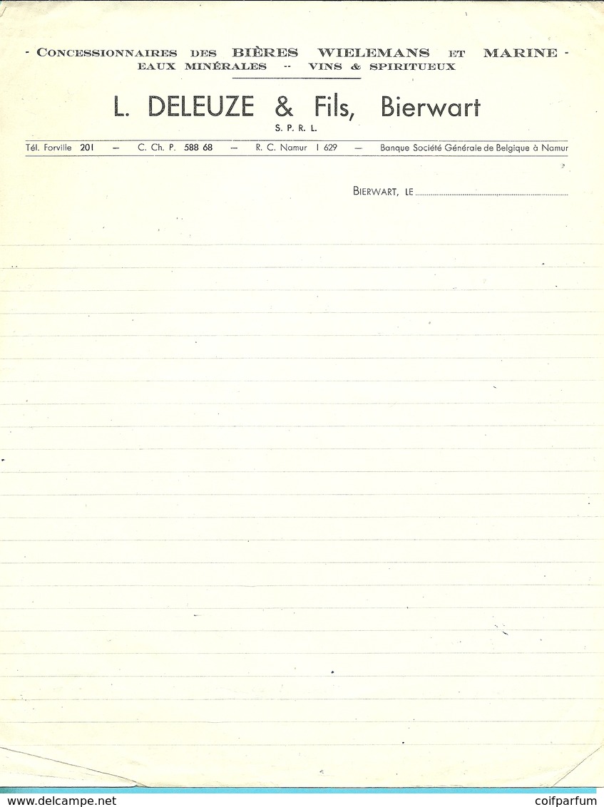 CONCESSINNAIRES DE BIERES - L. DELEUZE - BIERWART (brasserie) (F796) - Alimentaire