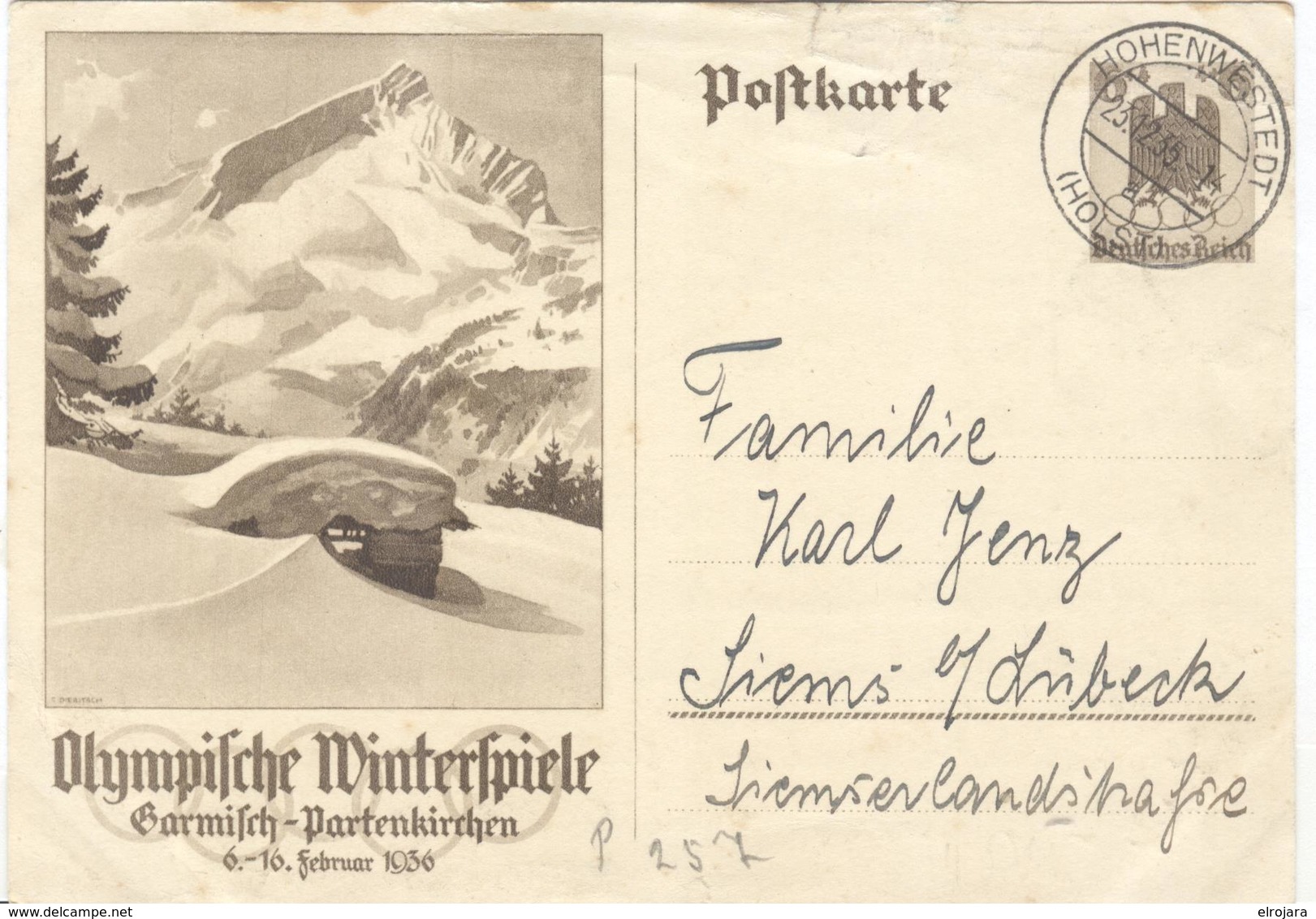 Germany Used Olympic Stationery 6Pf - Hiver 1936: Garmisch-Partenkirchen