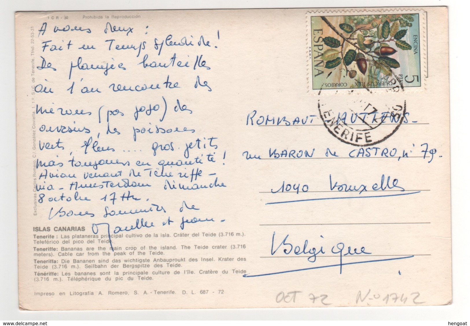 Timbre , Stamp Yvert N° 1742 Sur CP , Carte , Postcard Du??/10/1972 - Lettres & Documents