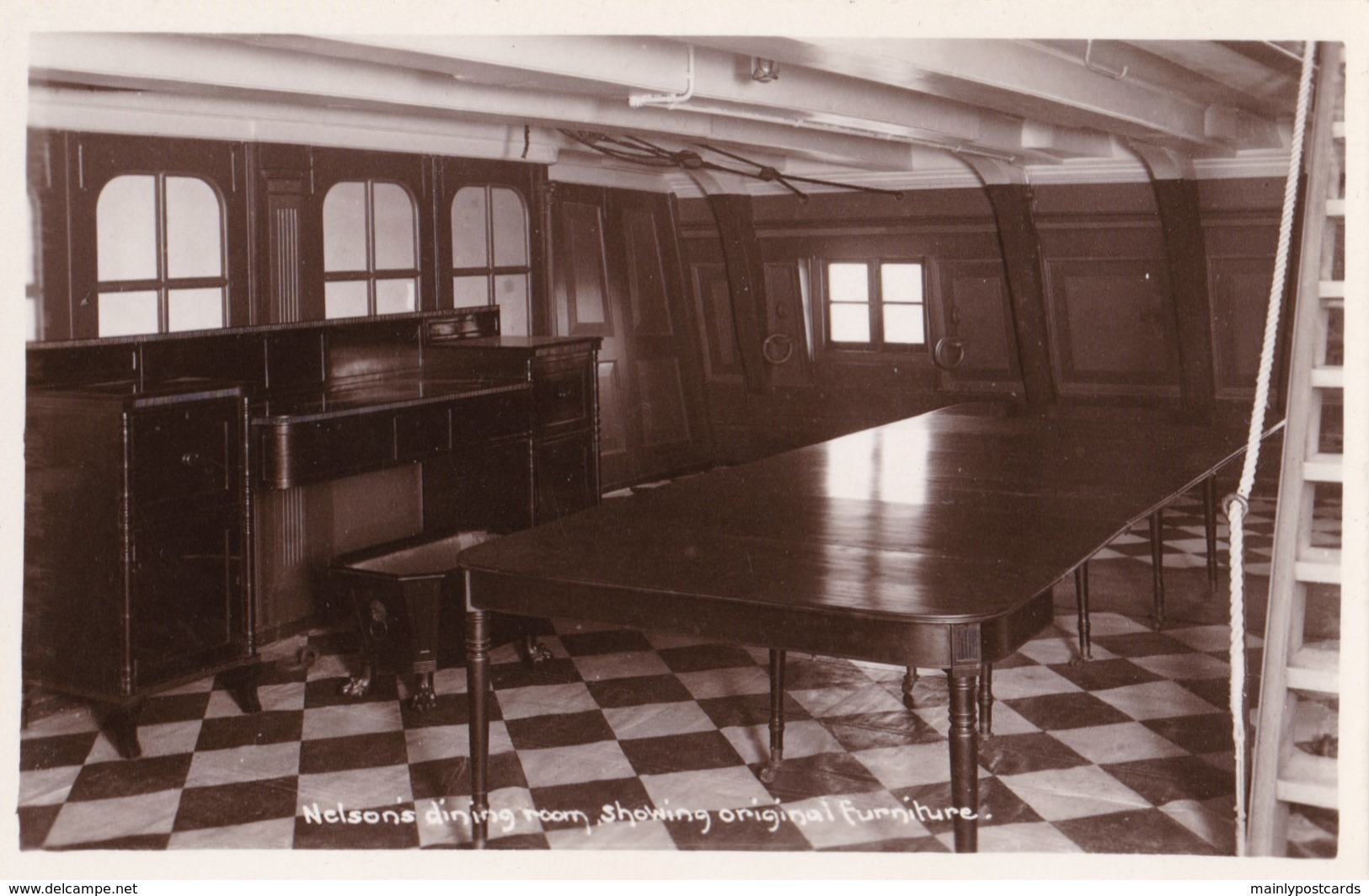 AM96 Nelson's Dining Room, Showing Original Furniture, H.M.S. Victory - RPPC - Portsmouth