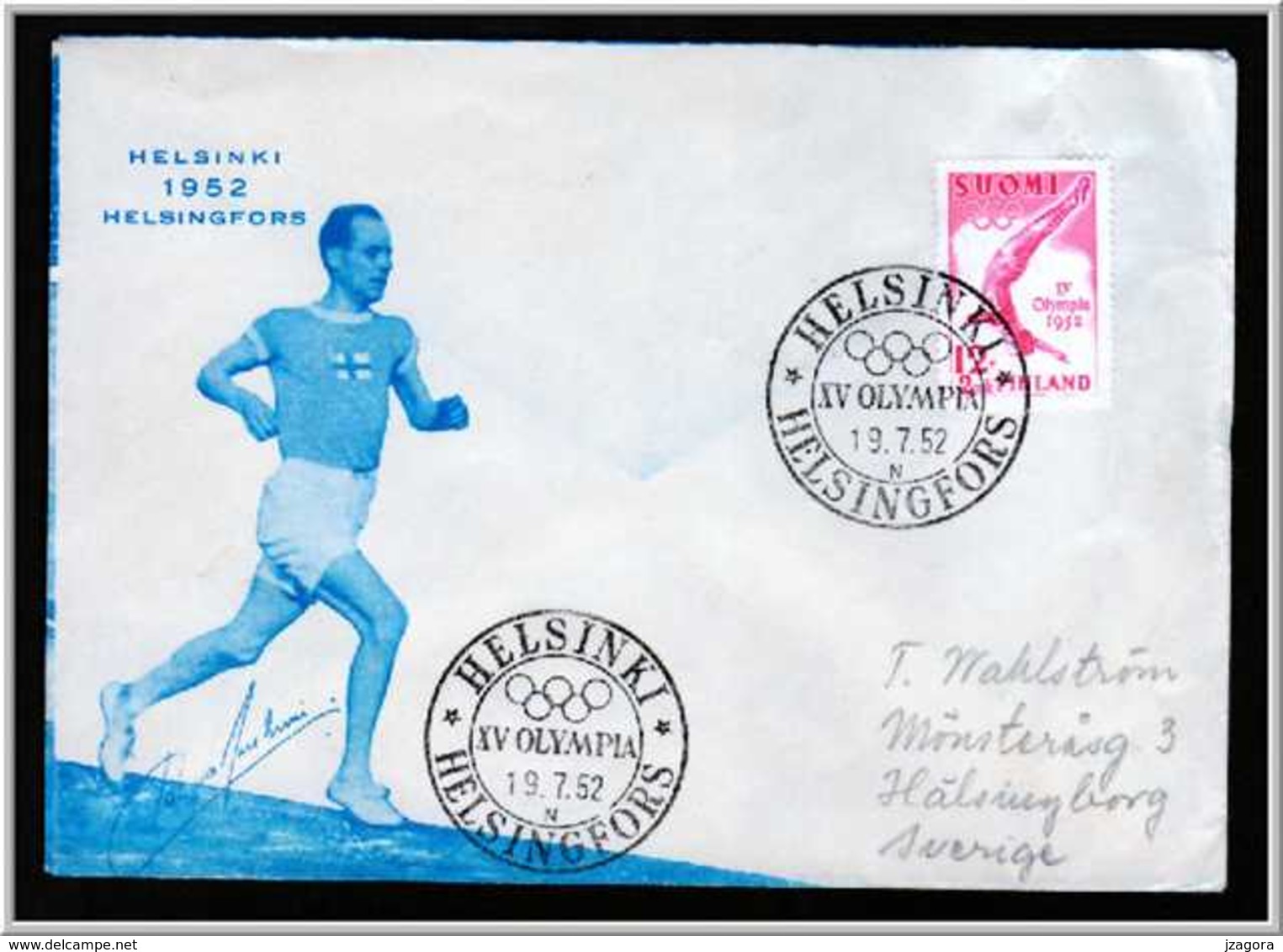 OLYMPIC GAMES DIVING FINLAND 1952 MI 3991 COVER OLYMPIC POSTMARK OPENING DAY PAAVO NURMI AUTOGRAPH PREPRINT - Ete 1952: Helsinki