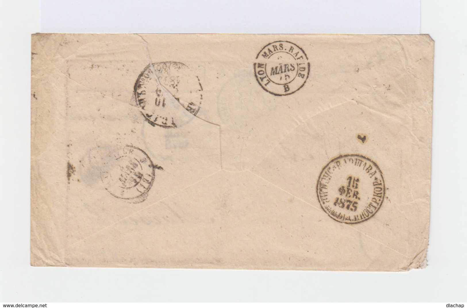 Sur Enveloppe 2 Timbres Empire Russe Armoiries 3 K. Et 10 K. CAD Odessa 1875. Cachet Bleu D'entrée Erquelines. (1016x) - Machines à Affranchir (EMA)