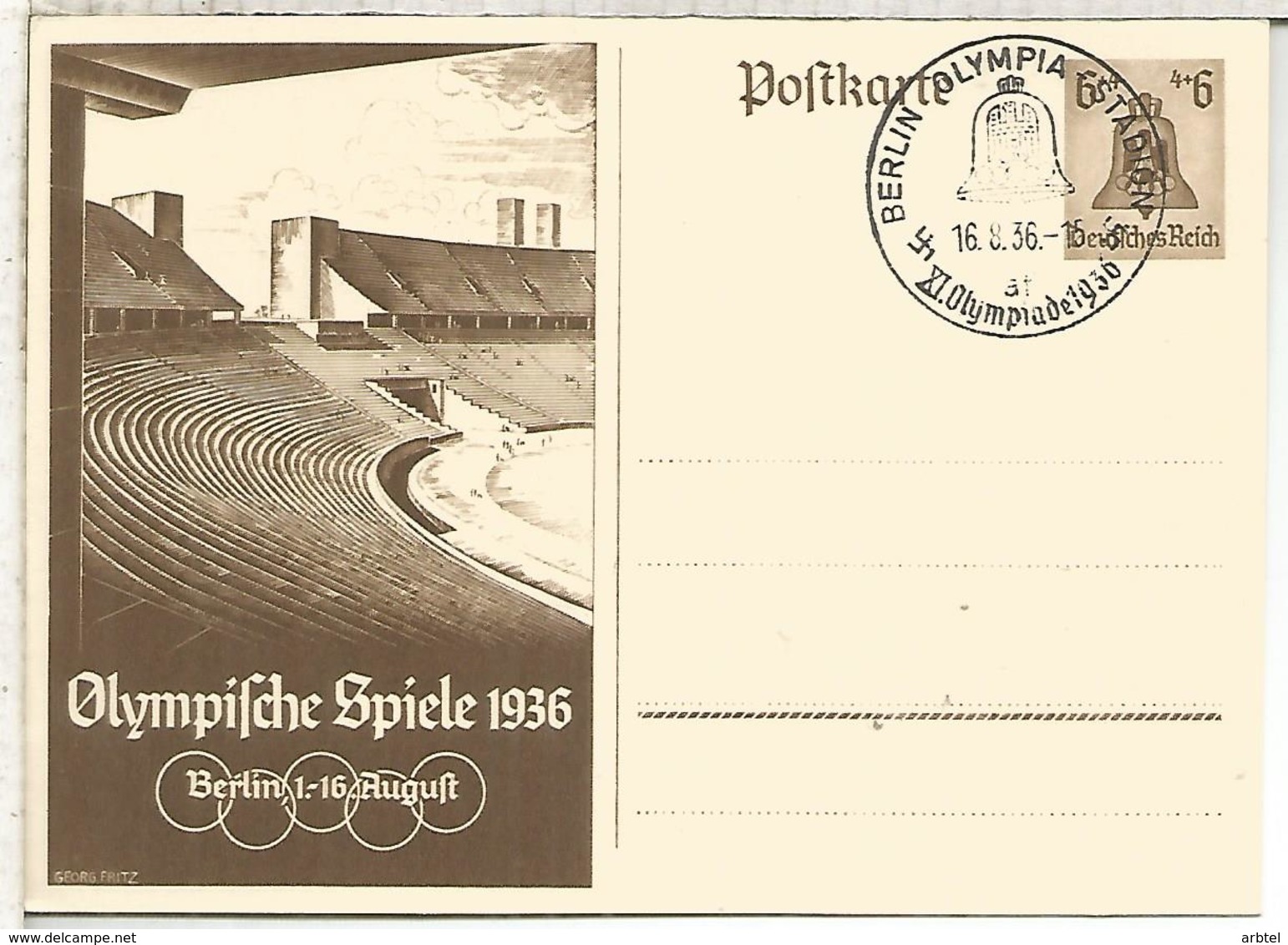 ALEMANIA REICH ENTERO POSTAL JUEGOS OLIMPICOS DE BERLIN 1936 MAT OLYMPIA STADION - Sommer 1936: Berlin