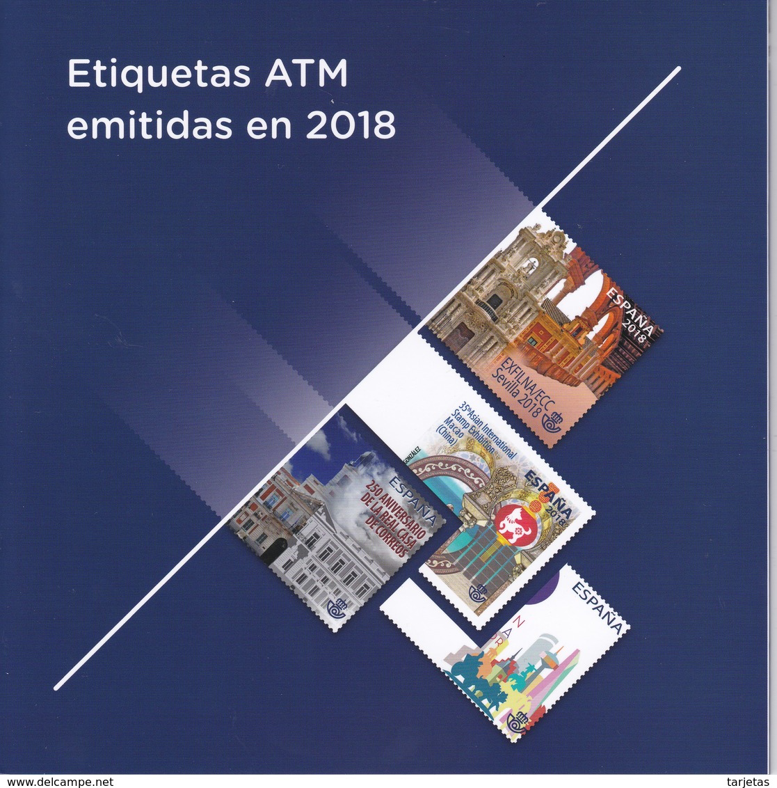 CARPETA CON 32 ETIQUETAS ATM EMITIDAS POR CORREOS EN EL AÑO 2018 (NUEVAS) VALOR FACIAL 33,60€ - Colecciones