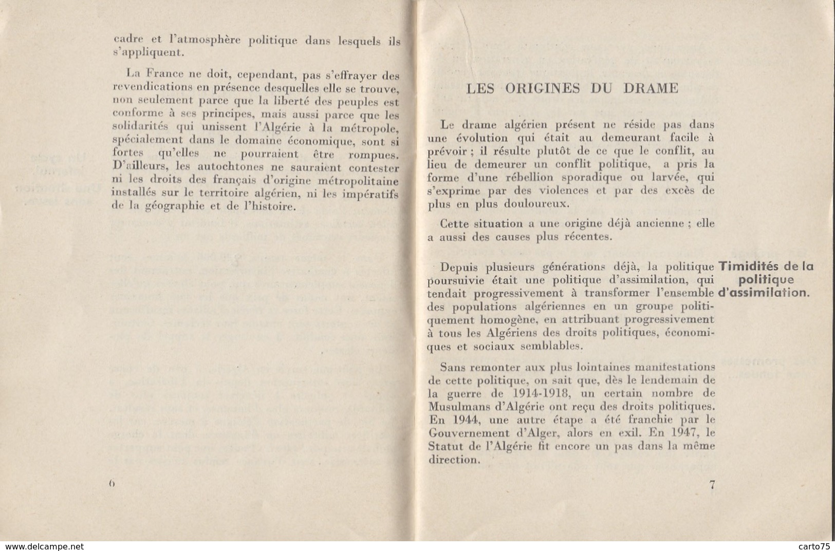 Programmes - Parti Républicain Radical-Socialiste - Mendès-France - Action Algérie - Novembre 1955 - Histoire - Colonies - Programmes