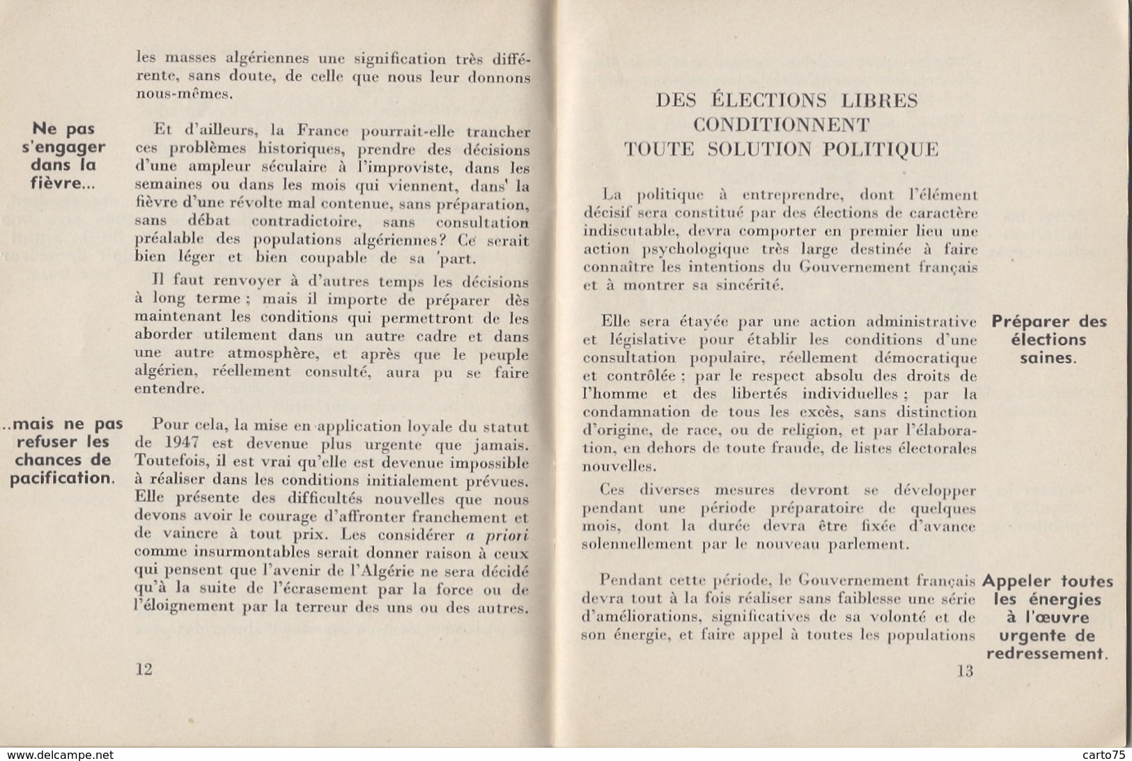 Programmes - Parti Républicain Radical-Socialiste - Mendès-France - Action Algérie - Novembre 1955 - Histoire - Colonies - Programmes