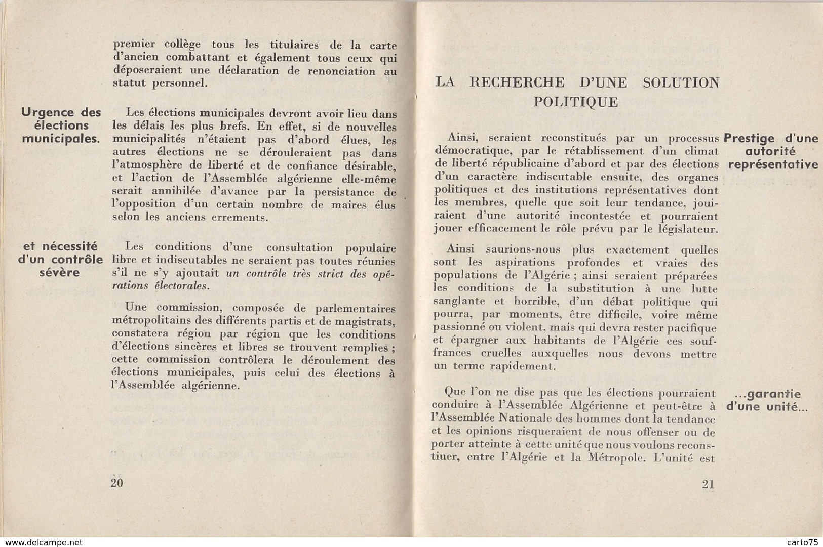 Programmes - Parti Républicain Radical-Socialiste - Mendès-France - Action Algérie - Novembre 1955 - Histoire - Colonies