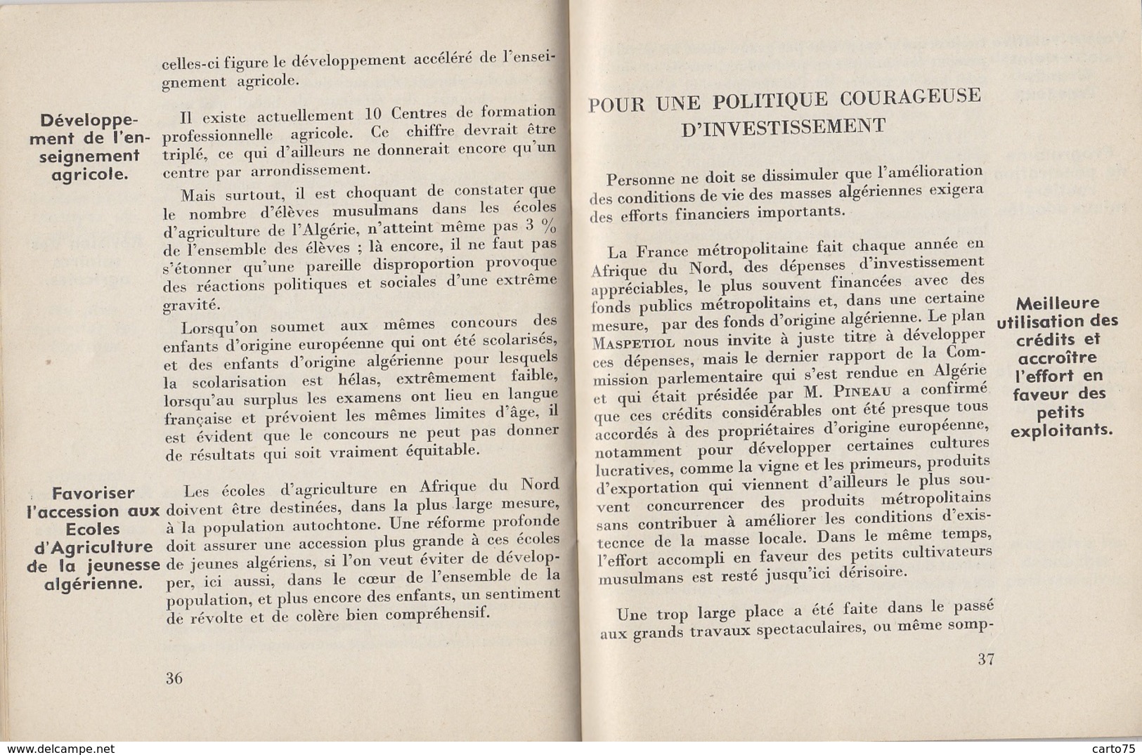 Programmes - Parti Républicain Radical-Socialiste - Mendès-France - Action Algérie - Novembre 1955 - Histoire - Colonies