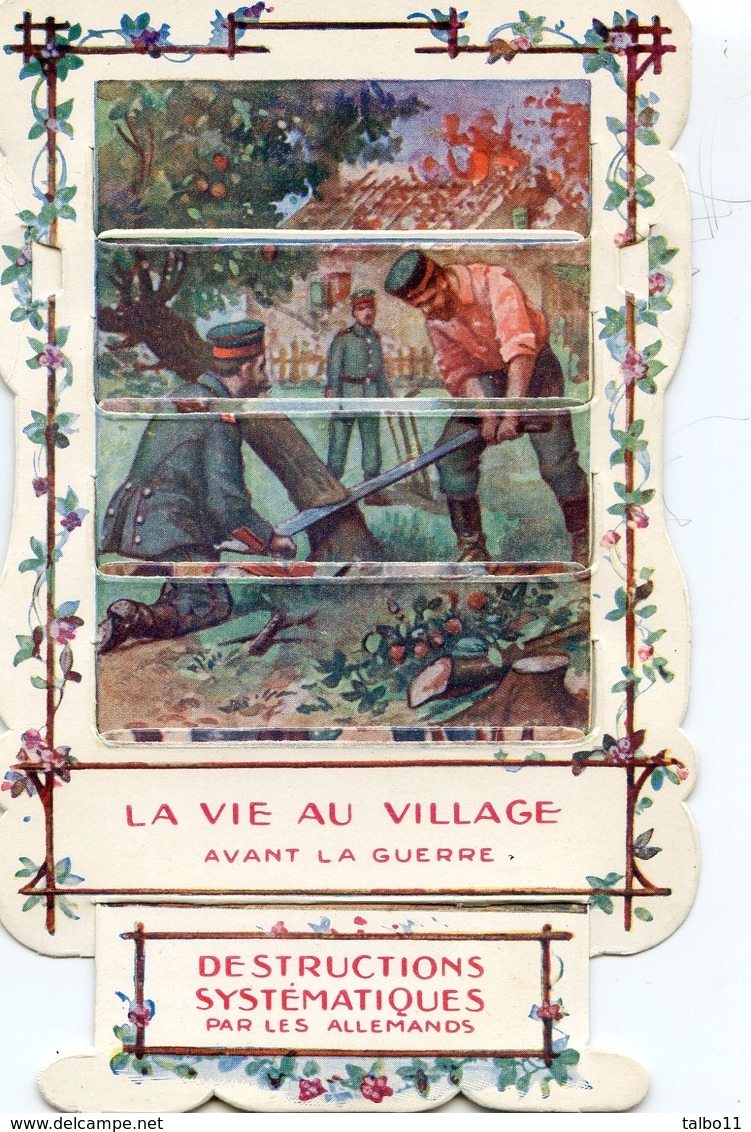 Image à Systheme, Tirette Faisant Apparaitre Une 2ième  Image - Patriotique - Anti Allemande - La Vie Au Village - Autres & Non Classés