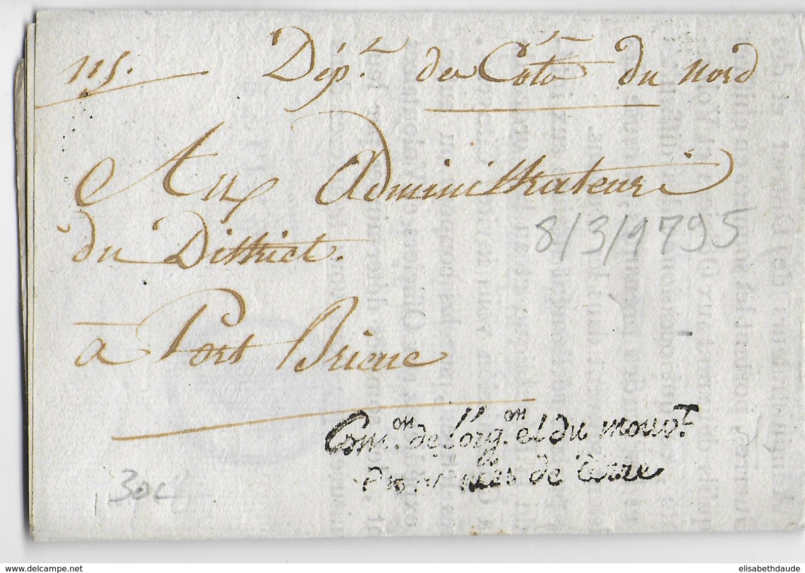 AN 3 (1794) - LETTRE IMPRIMEE En FRANCHISE De La COMMISSION De L'ORGANISATION Et Du MOUVEMENT Des ARMEES - COTES DU NORD - Legerstempels (voor 1900)