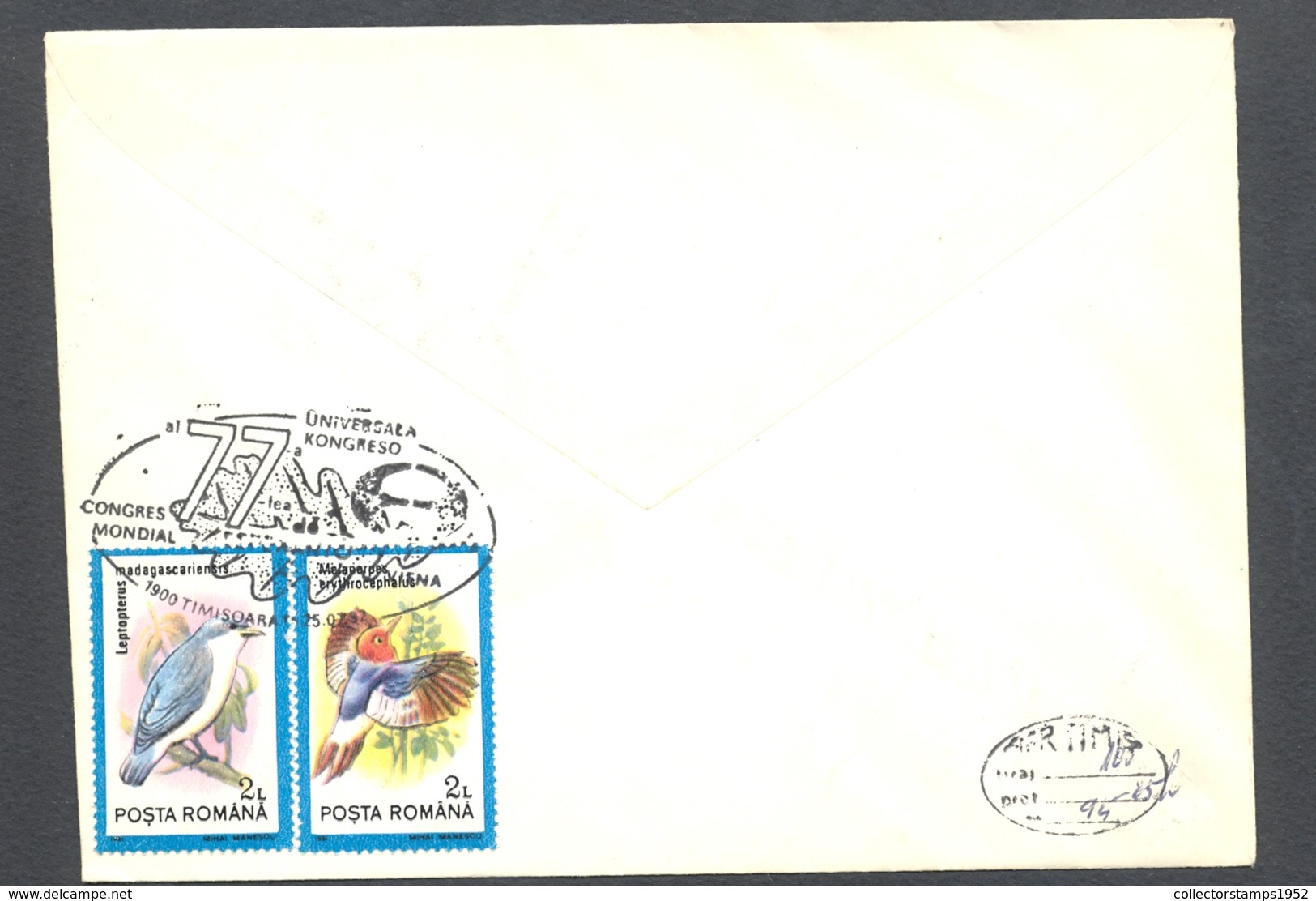 74982- VIENNA WORLD ESPERANTO CONGRESS, SPECIAL COVER, BIRDS STAMPS, 1992, ROMANIA - Esperanto