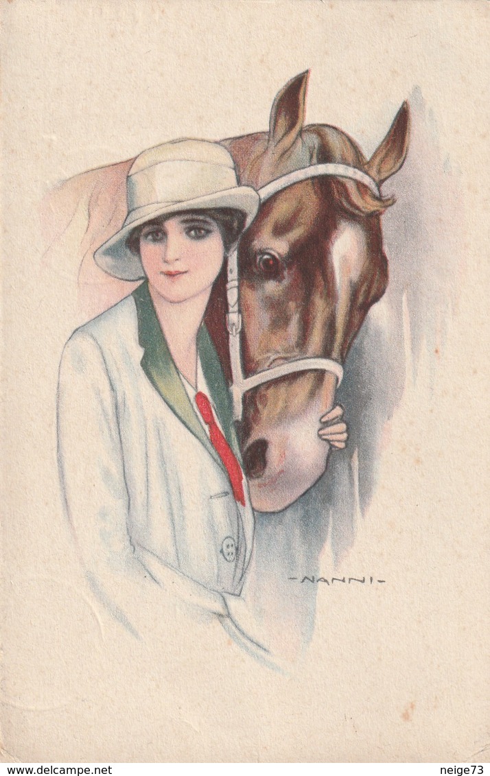 Carte Postale Ancienne Illustrée Par Nanni - Femme - Cheval - Nanni