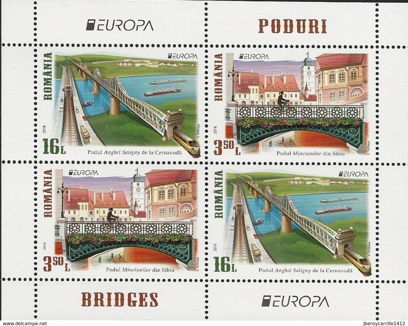 RUMANIA/ ROMANIA/ RUMÄNIEN- EUROPA 2018 - TEMA ANUAL "PUENTES.- BRIDGES - BRÜCKEN - PONTS" - HOJITA BLOQUE Tipo 2 - 2018