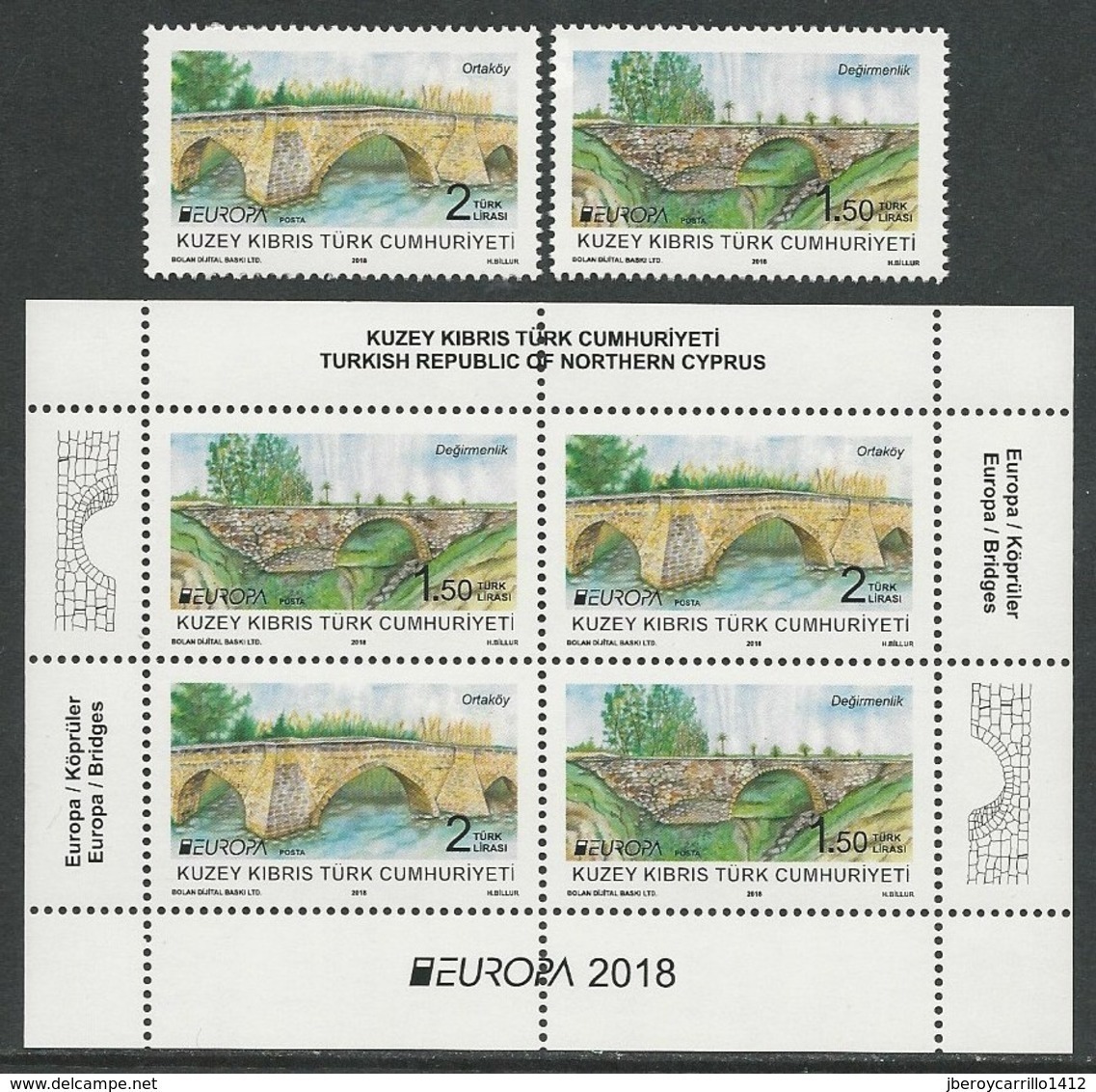 CHIPRE TURCO/ TURKISH CYPRUS/ TÜRKISH-ZYPERN - EUROPA 2018 -"PUENTES.-BRIDGES -BRÜCKEN -PONTS" - SERIE + BF - 2018