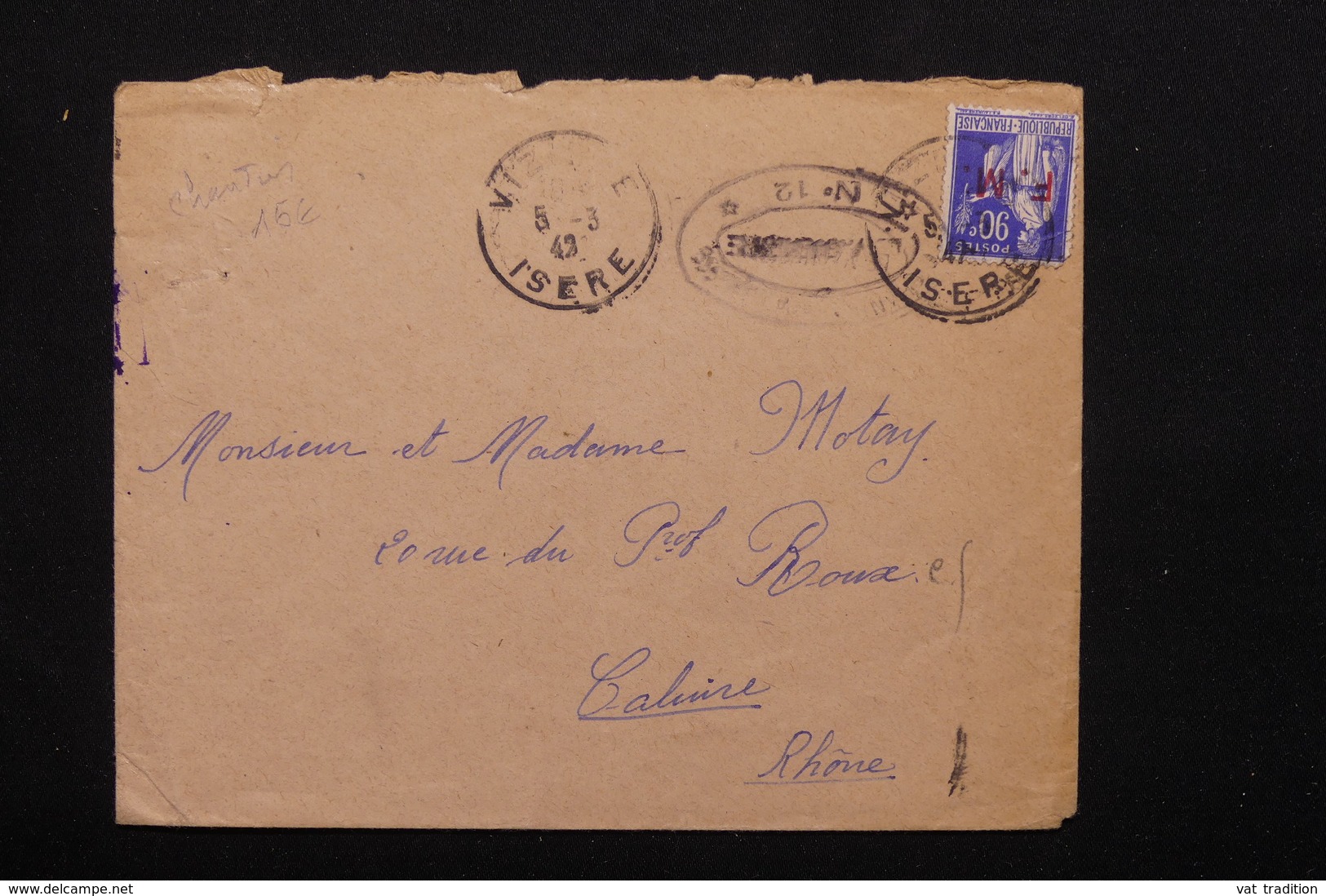 FRANCE - Enveloppe En FM Du Chantier De Jeunesse N°12 Pour Caluire En 1942 - L 20826 - Guerre De 1939-45