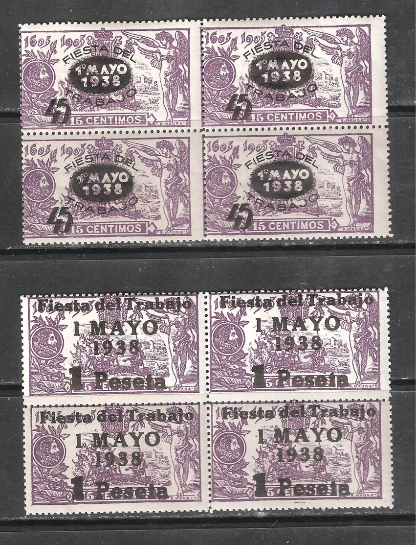 ESPAÑA 1938. FIESTA DEL TRABAJO EN BLOQUE DE CUATRO. EDIFIL Nº 761/62 B/4 MNH** (66€) - Nuevos