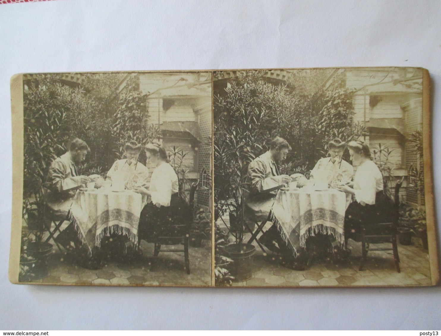 Photographie Stéréoscopique Anonyme - Repas De Famille Dans Jardin -  Août 1907 - TBE - Stereoscopic