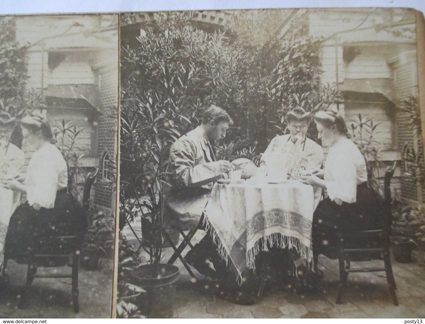 Photographie Stéréoscopique Anonyme - Repas De Famille Dans Jardin -  Août 1907 - TBE - Photos Stéréoscopiques