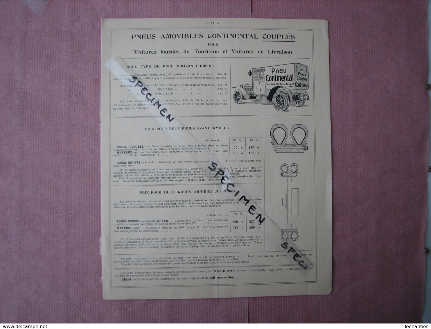 Pneus CONTINENTAL 1910/20 Document 4 Pages Vantant Les Gros Pneus  + 8 Pages D'un Cata Incomp. - Automobilismo