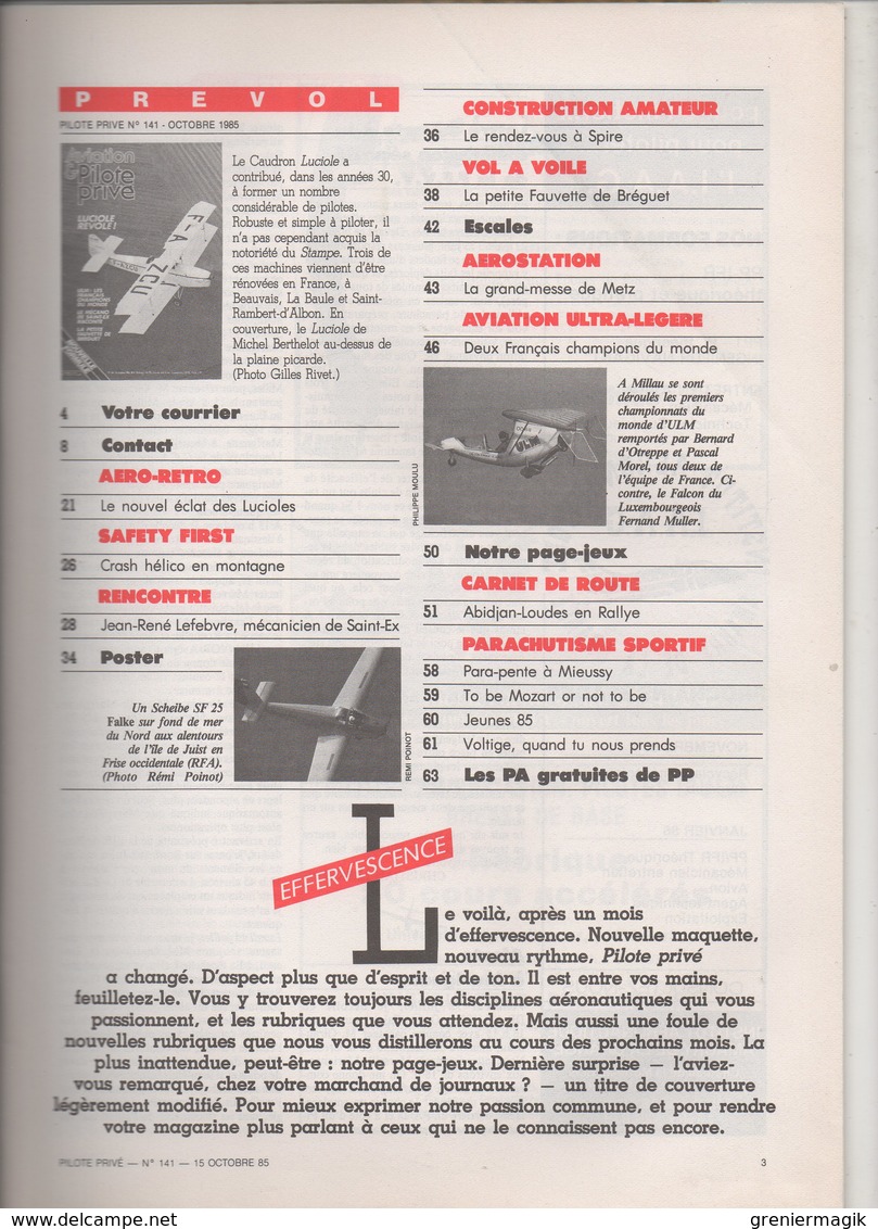 Revue Aviation Et Pilote N°141 Octobre 1985 - ULM Les Français Champion Du Monde - Le Mécano De Saint-Exupéry... - Aviation