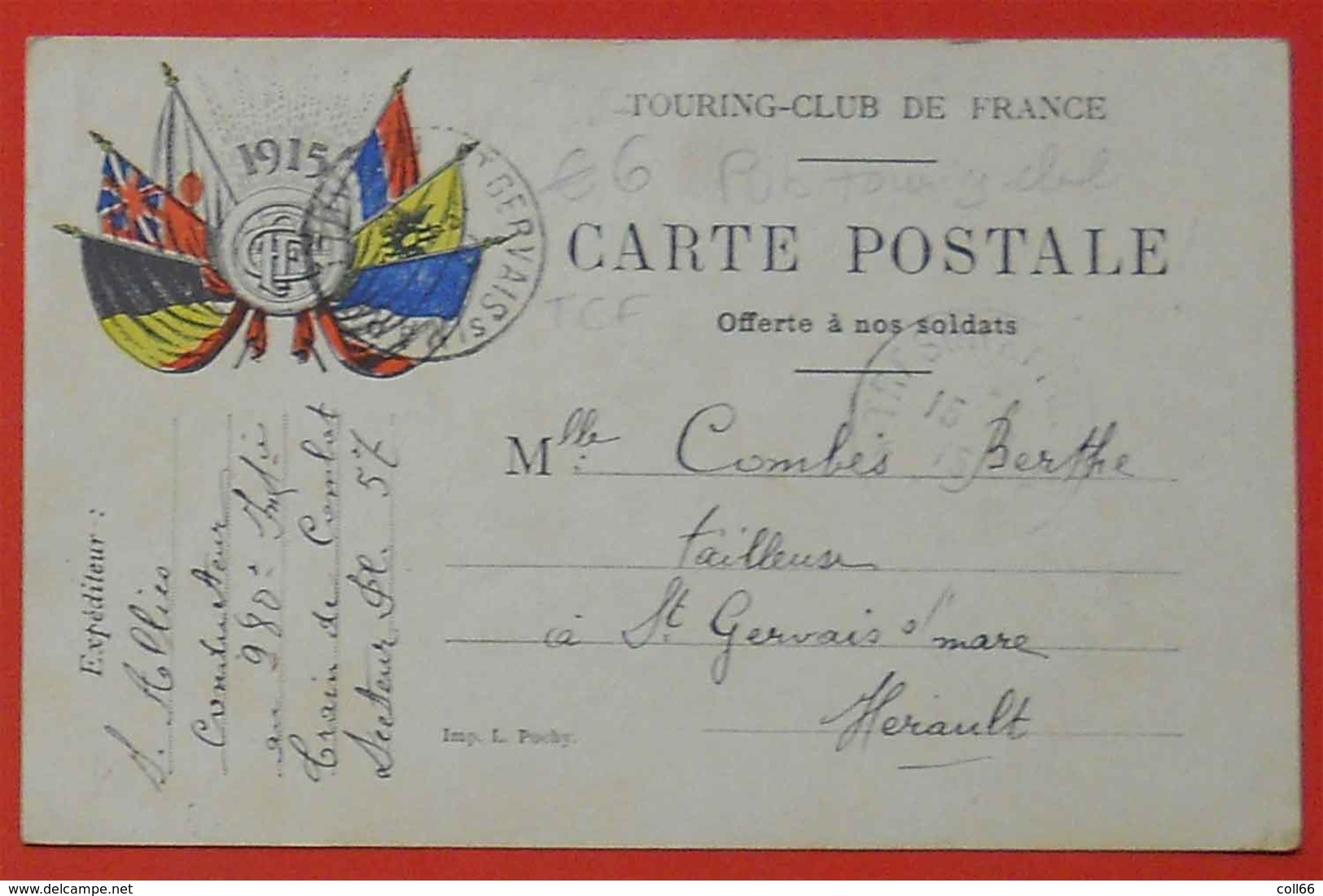 Ww1 Carte En FM Militaire 1915 Offerte Touring-Club De France  Poilus Train De Combat Sans éditeur - 1914-18