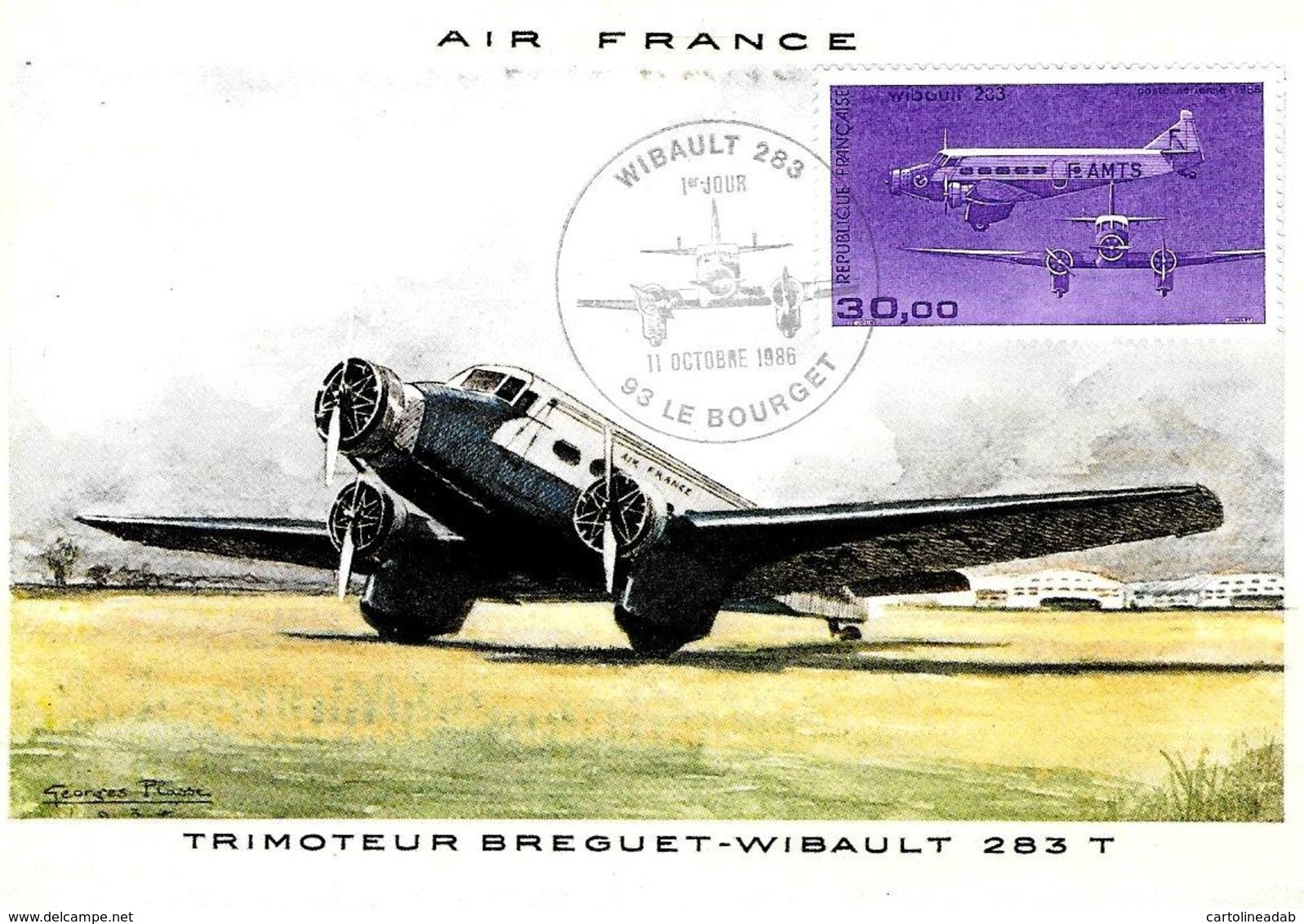 [MD2531] CPM - AEREI - AIR FRANCE - TRIMOTEUR BREGUET-WIBAULT 283 T - CON ANNULLO 11.10.1986 - NV - 1919-1938: Entre Guerres