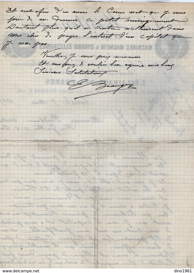 VP14.206 Lettre - Machines Magneto & Dynamo Electriques,Eclairage Des Phares A. De MERITENS & Cie à PARIS Rue Boursault - Electricité & Gaz