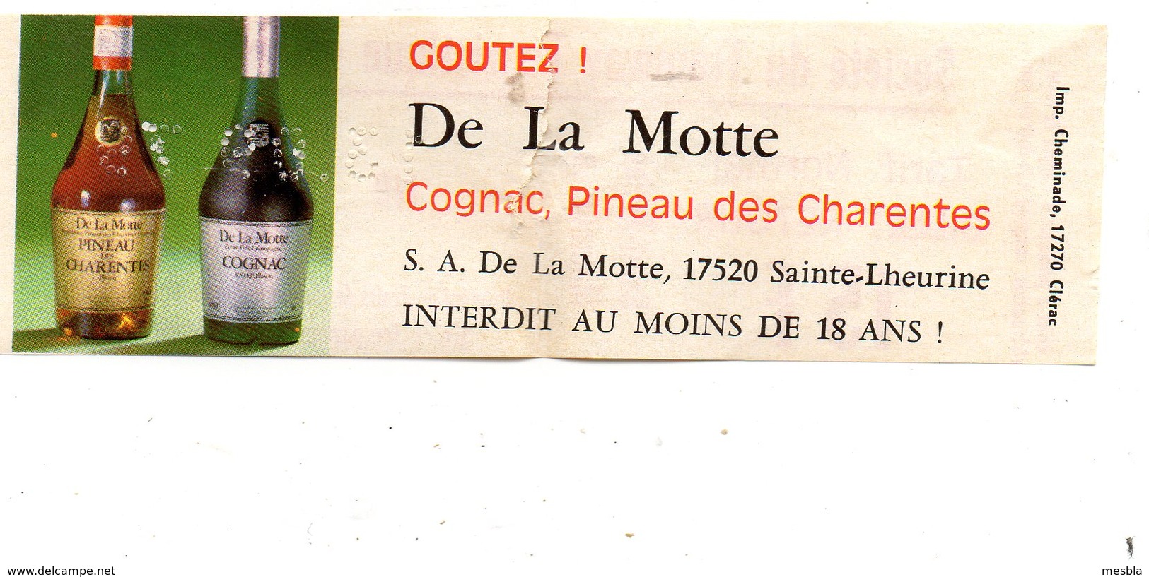 Billet  De La Société Du Tramway Touristique De SAINT - TROJAN -  Au Dos Publicité Cognac , Pineau De La Motte - Europe
