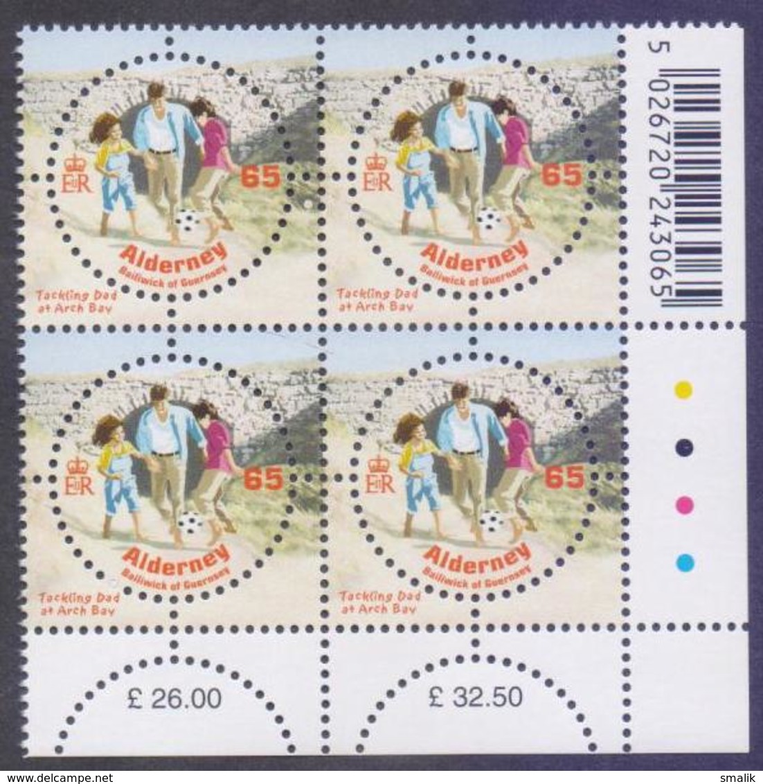 ALDERNEY (Bailiwick Of Guernsey) 2004 - FIFA World Cup Football Unusual Round Shape 65p Stamp, Corner Block Of 4, MNH - Alderney