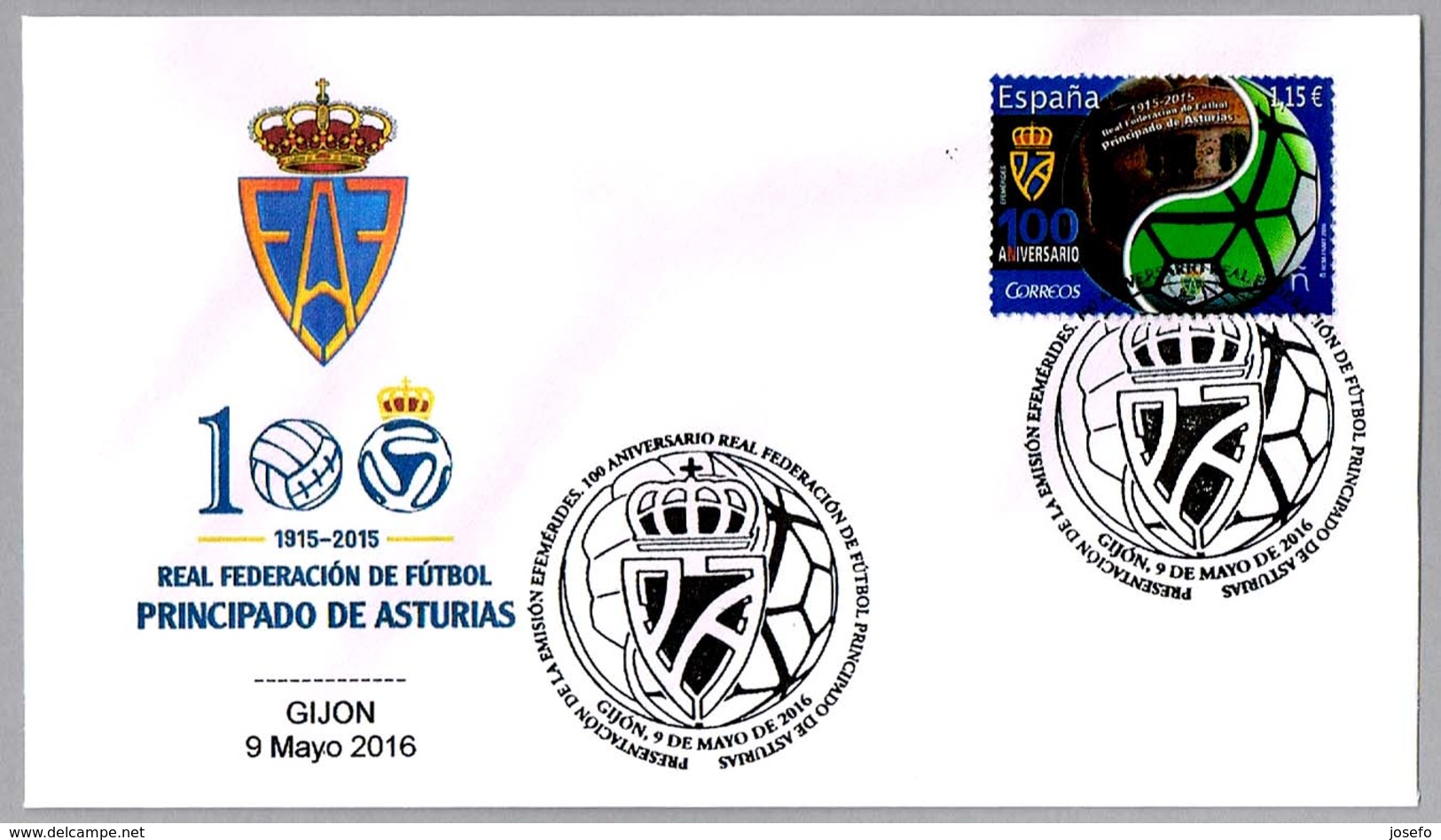 100 Años FEDERACION DE FUTBOL PRINCIPADO DE ASTURIAS - Football Federation. Gijon, Asturias, 2016 - Cartas & Documentos