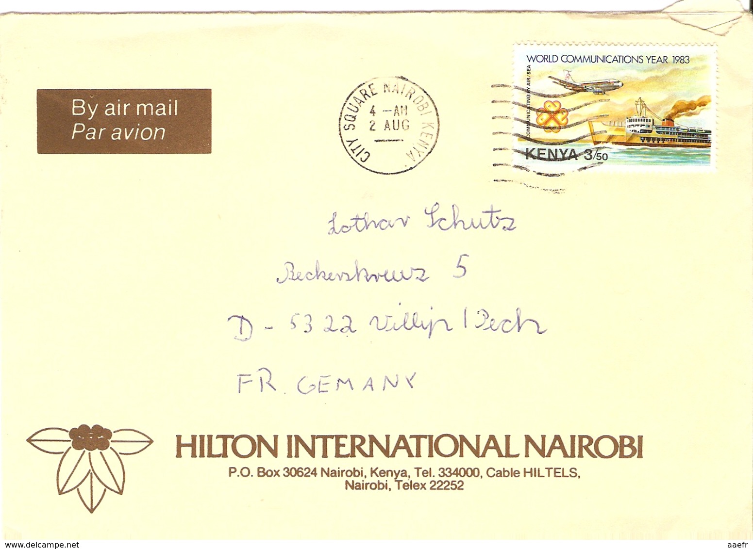 Kenya 198? - Lettre De Nairobi (Hilton International) à Villip/Allemagne Fédérale - Sc 268 - Kenya (1963-...)