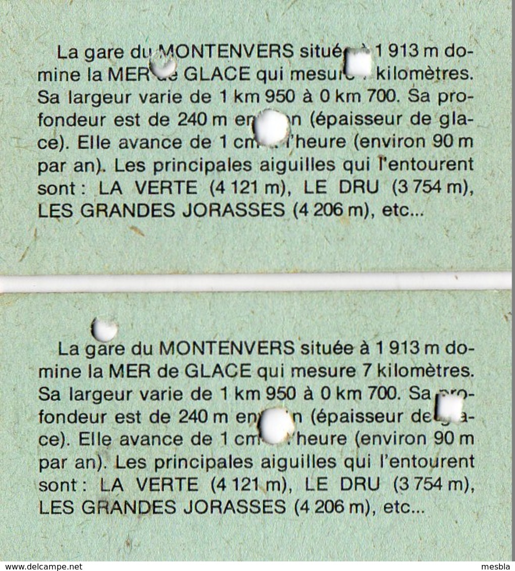 2 Tickets Aller - Retour  - Téléphérique  CHAMONIX  3   - MONTENVERS - Autres & Non Classés