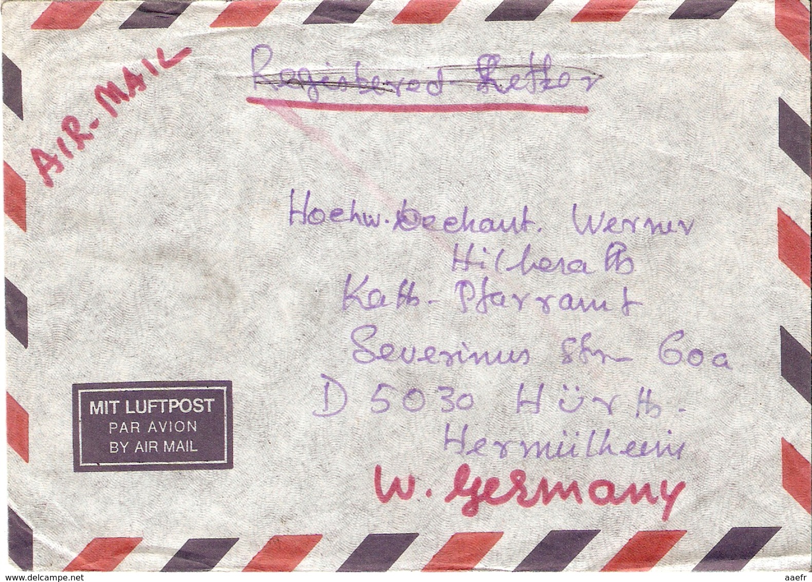 Inde 1981 - Lettre Par Avion De Tamil Nadu à Hürth HerMülheim/Allemagne Fédérale - Bel Affranchissement Composé - Lettres & Documents