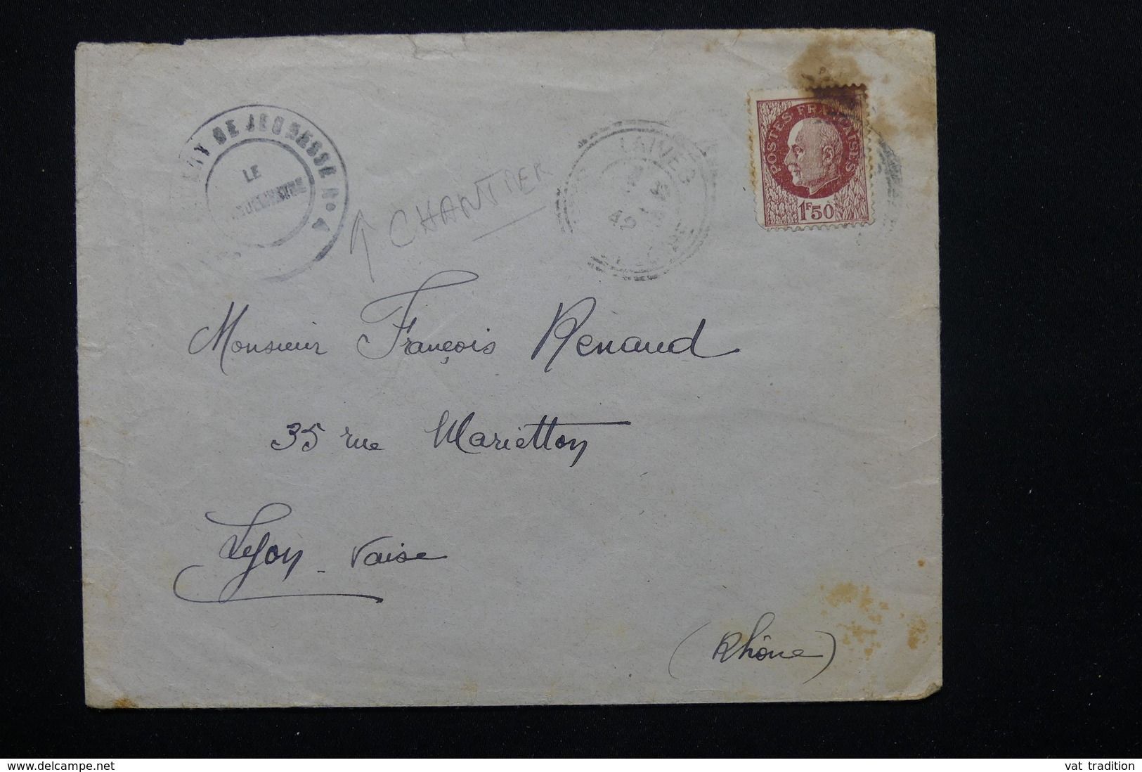 FRANCE  - Enveloppe Du Chantier De Jeunesse N°4 Pour St Etienne En 1942 - L 20852 - Guerre De 1939-45