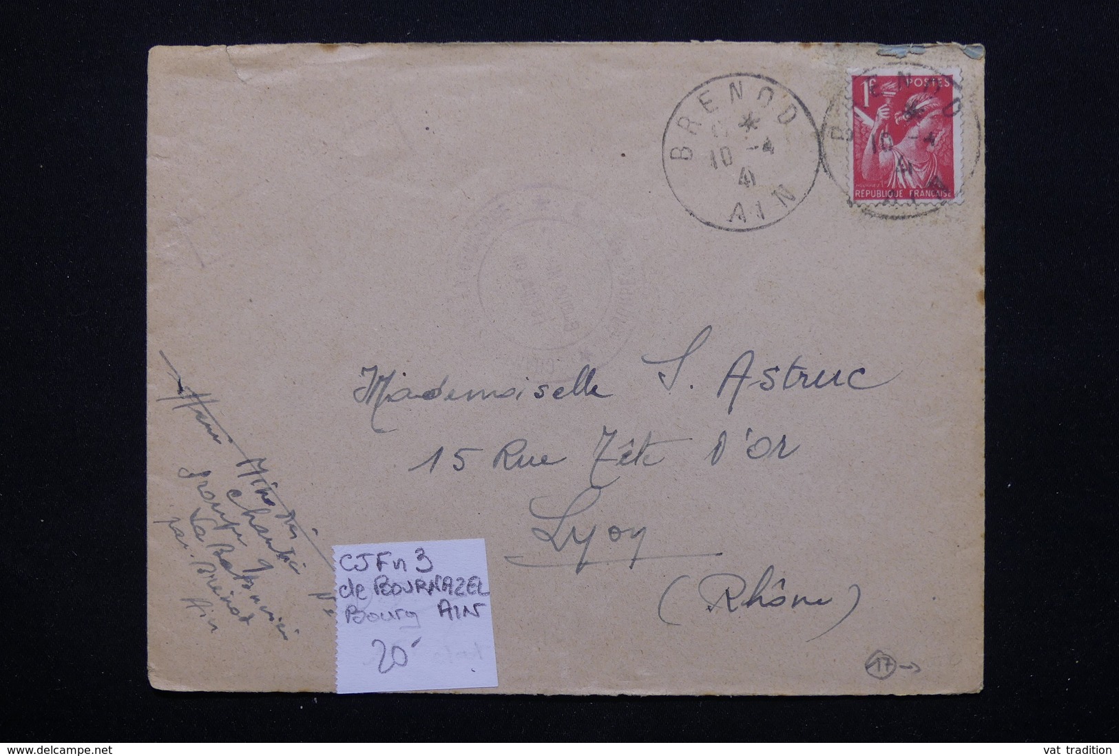 FRANCE  - Enveloppe Du Chantier De Jeunesse N°3 Pour St Etienne En 1941 - L 20853 - Guerre De 1939-45