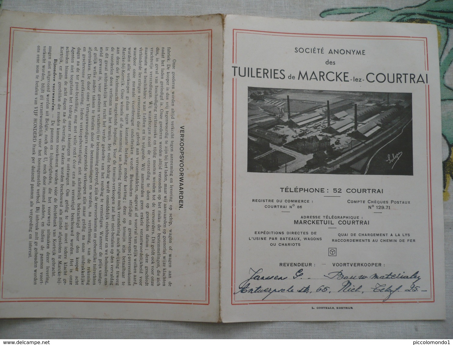 Tuileries De Marcke Lez Courtrai Dakpannen  1930 - Publicités