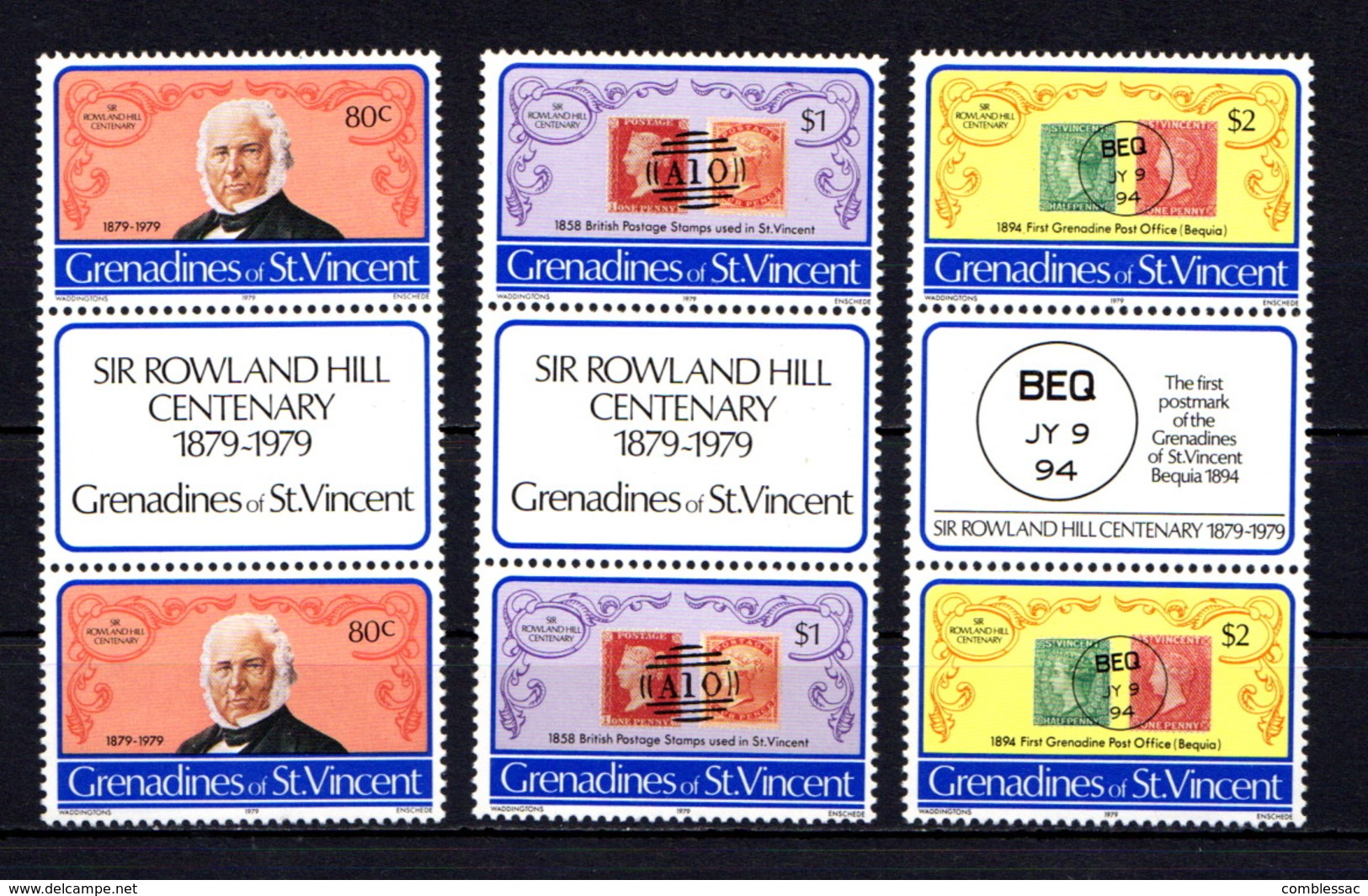 ST VINCENT  GRENADINES    1979    Death  Centenary  Of  Sir  Rowland  Hill   Set  Of  3  Gutter  Pairs     MNH - St.Vincent & Grenadines