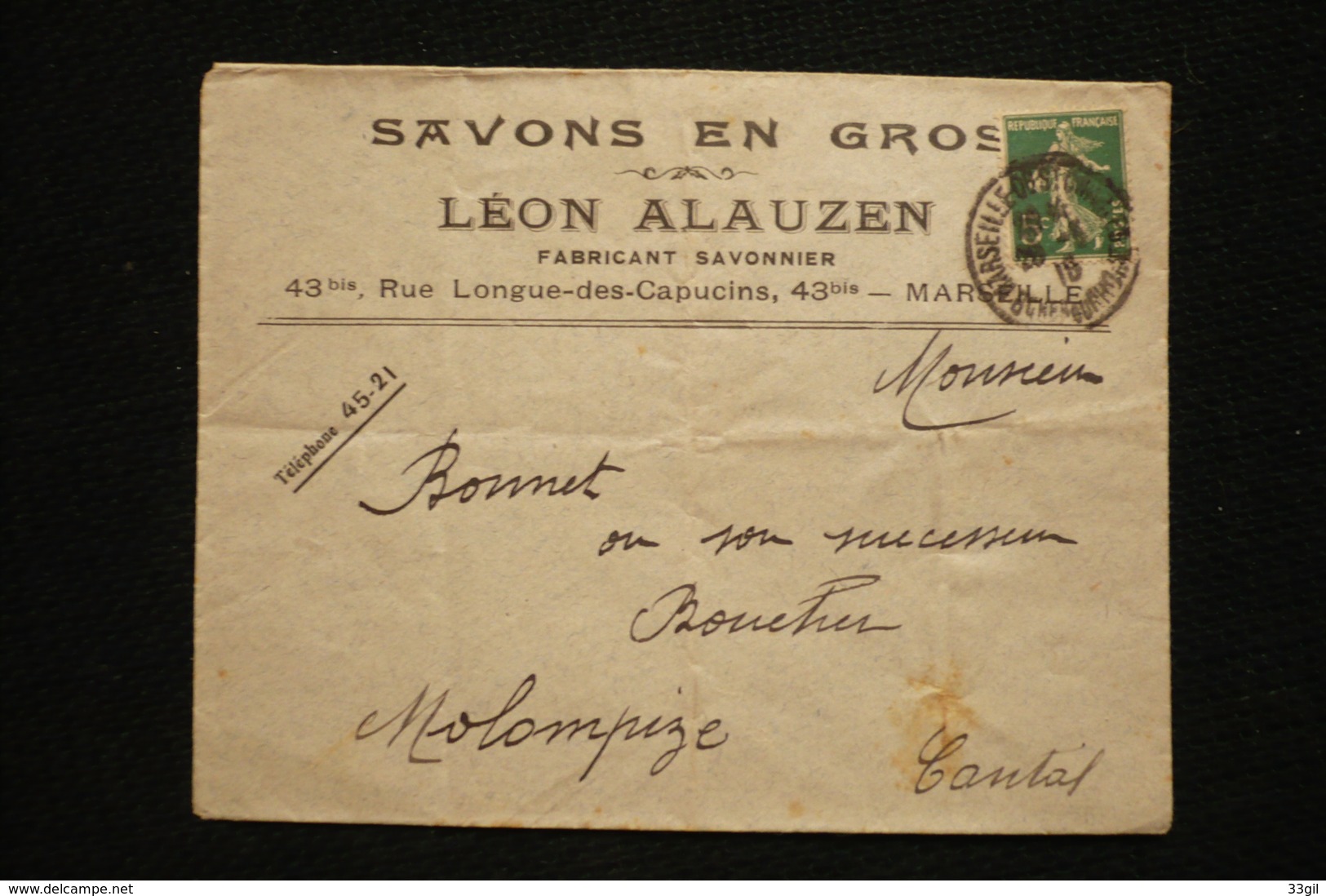 Lettre En Tête Savons En Gros Léon Alauzen Marseille 1915 - Covers & Documents