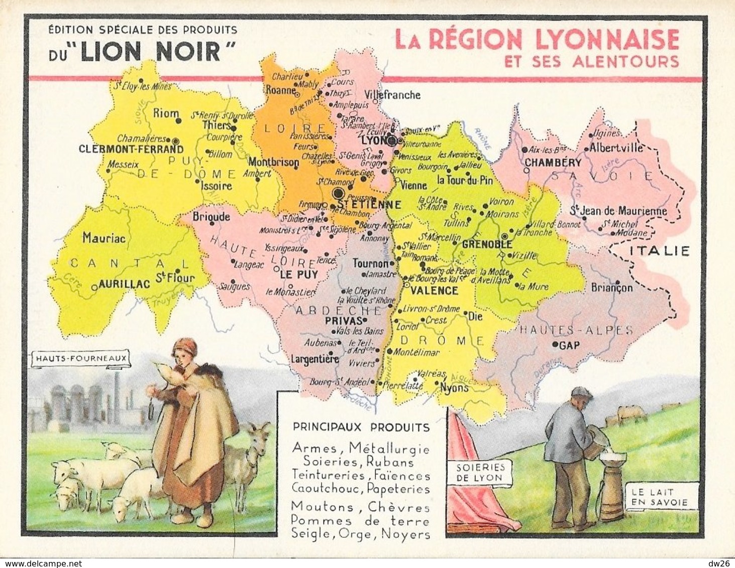 Publicité Cirage, Produits Du Lion Noir - La Région Lyonnaise Et Ses Alentours (Carte Géographique) Produits Régionaux - Andere & Zonder Classificatie