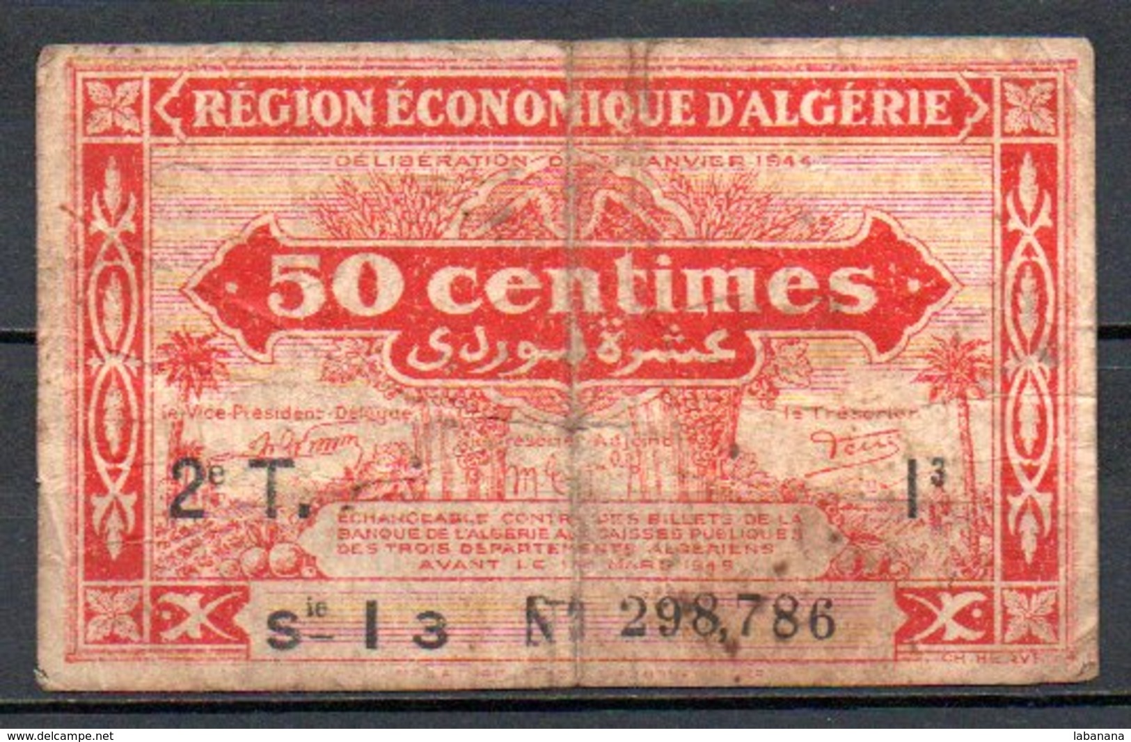 Algérie Billet De 50c 1944 2e T Série I3 - Algérie