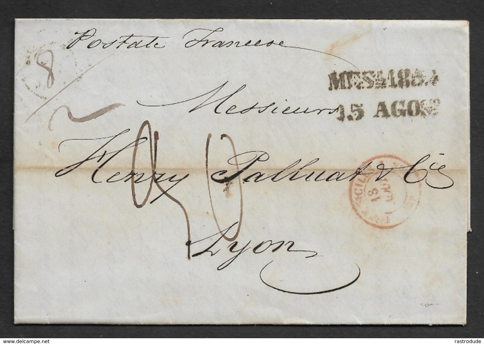 1854 - LAC - MESSINA ( SICILIA ) A LYON - 1854 15 AGO - Ms POSTALE FRANCESE - "DEUX-SICILES / 1 MARSEILLE 1" - Sicilia