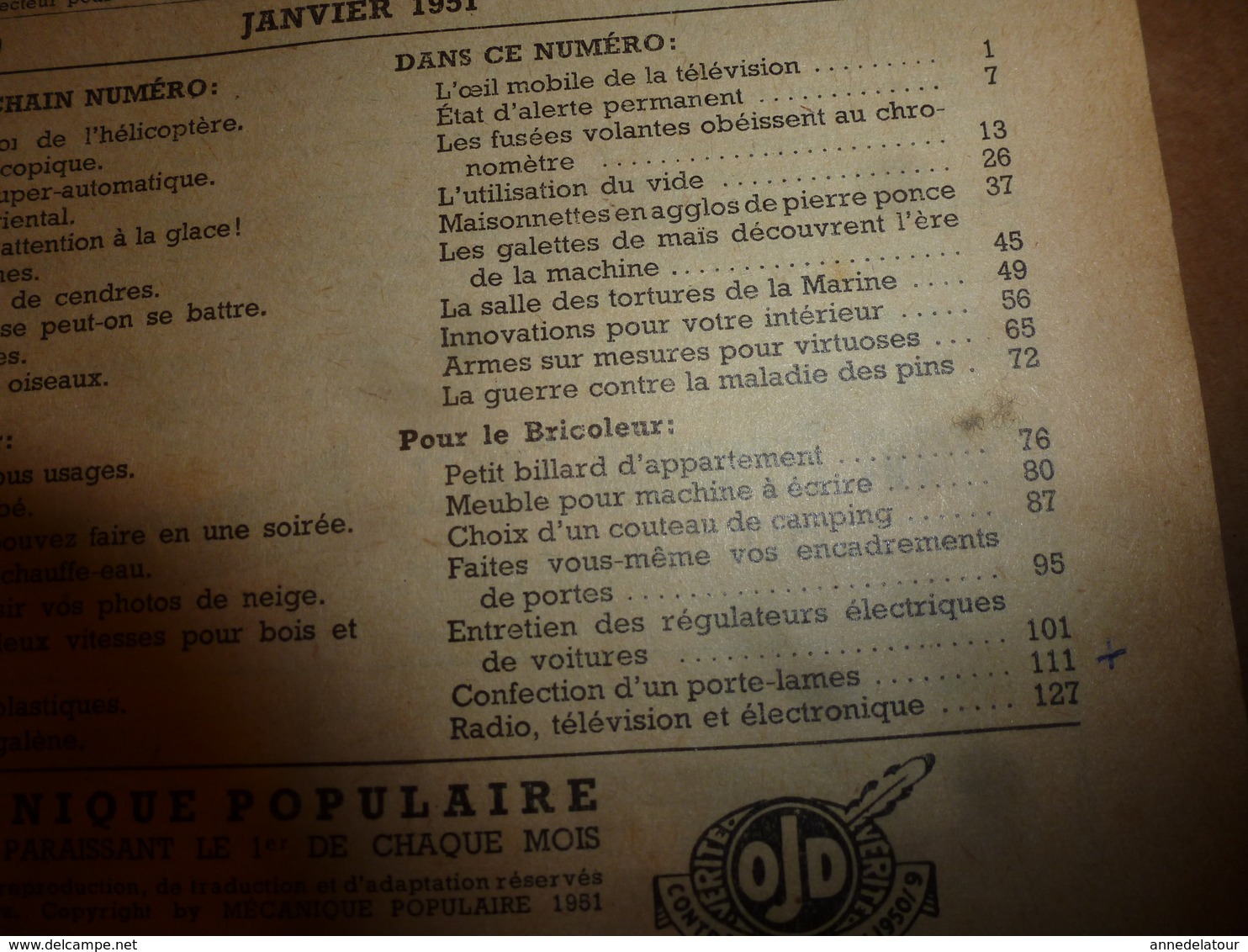 1951 MÉCANIQUE POPULAIRE:Faire Encadrement De Porte;Contre Maladie Des Pins;Construire Avec Des Agglos Pierre-ponce; Etc - Other & Unclassified