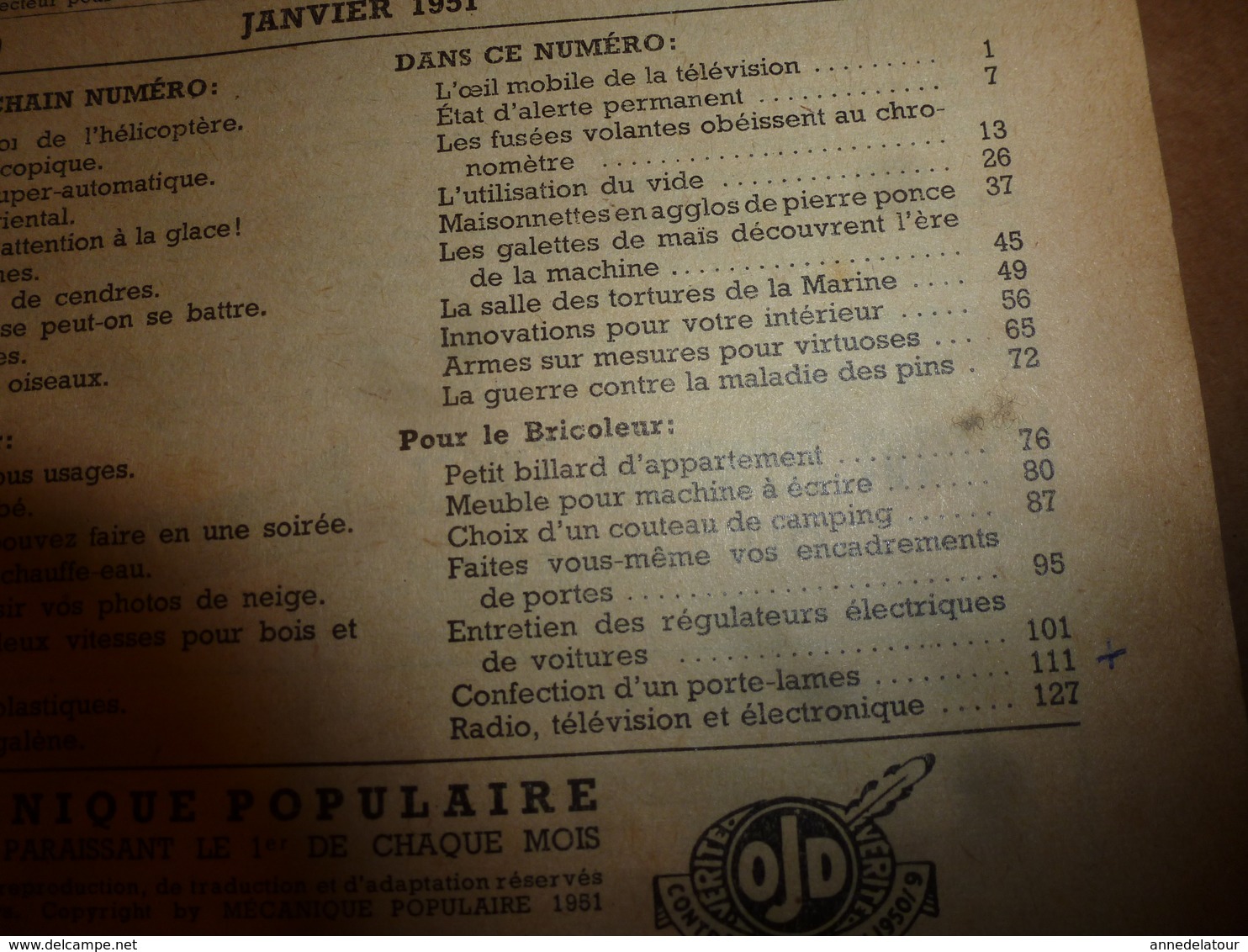 1951 MÉCANIQUE POPULAIRE:Faire Encadrement De Porte;Contre Maladie Des Pins;Construire Avec Des Agglos Pierre-ponce; Etc - Sonstige & Ohne Zuordnung