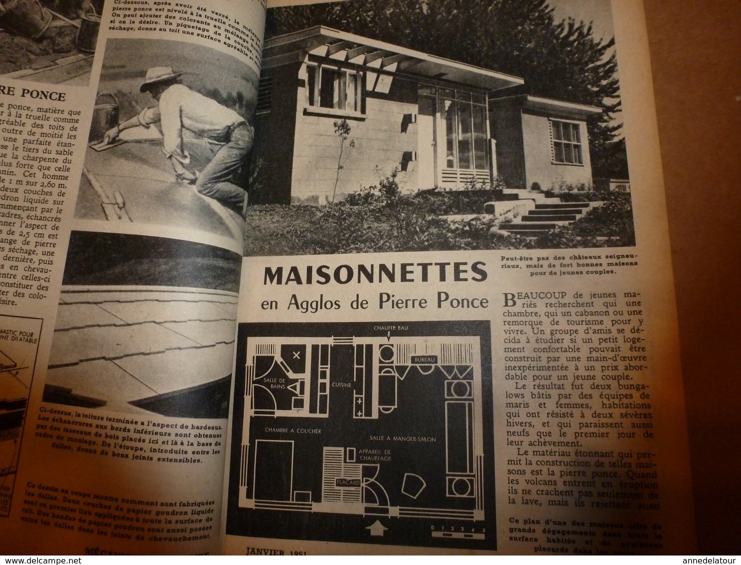 1951 MÉCANIQUE POPULAIRE:Faire encadrement de porte;Contre maladie des pins;Construire avec des agglos pierre-ponce; etc