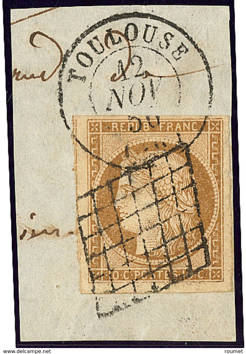 No 1a, Obl Grille Sur Fragment Avec Cad Toulouse 12 Nov 50, Un Voisin, Jolie Pièce. - TB - 1849-1850 Cérès