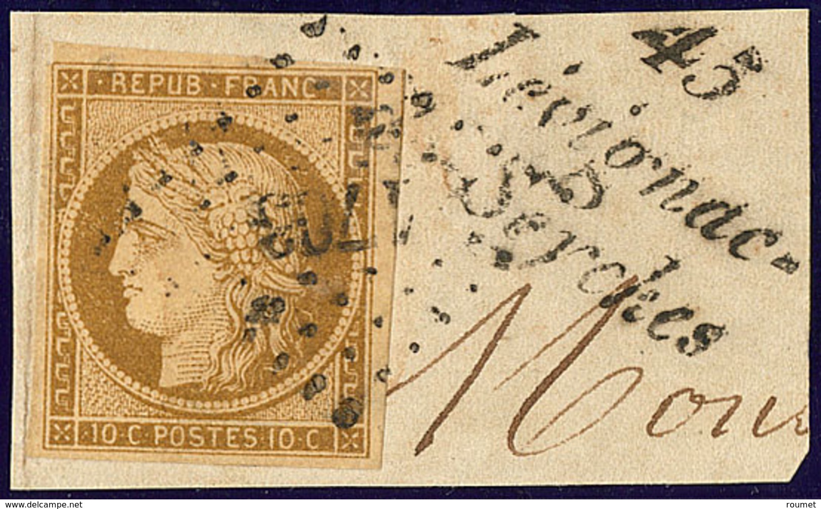 No 1a, Un Voisin, Obl Pc 1703 Sur Fragment Avec Cursive "45/Lévignac/de Seyches", Coup De Ciseau Dans Une Marge Sinon TB - 1849-1850 Ceres
