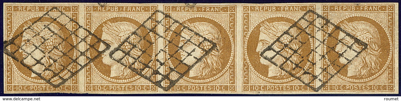 No 1a, Bande De Cinq Obl Grille. - TB. - R - 1849-1850 Cérès